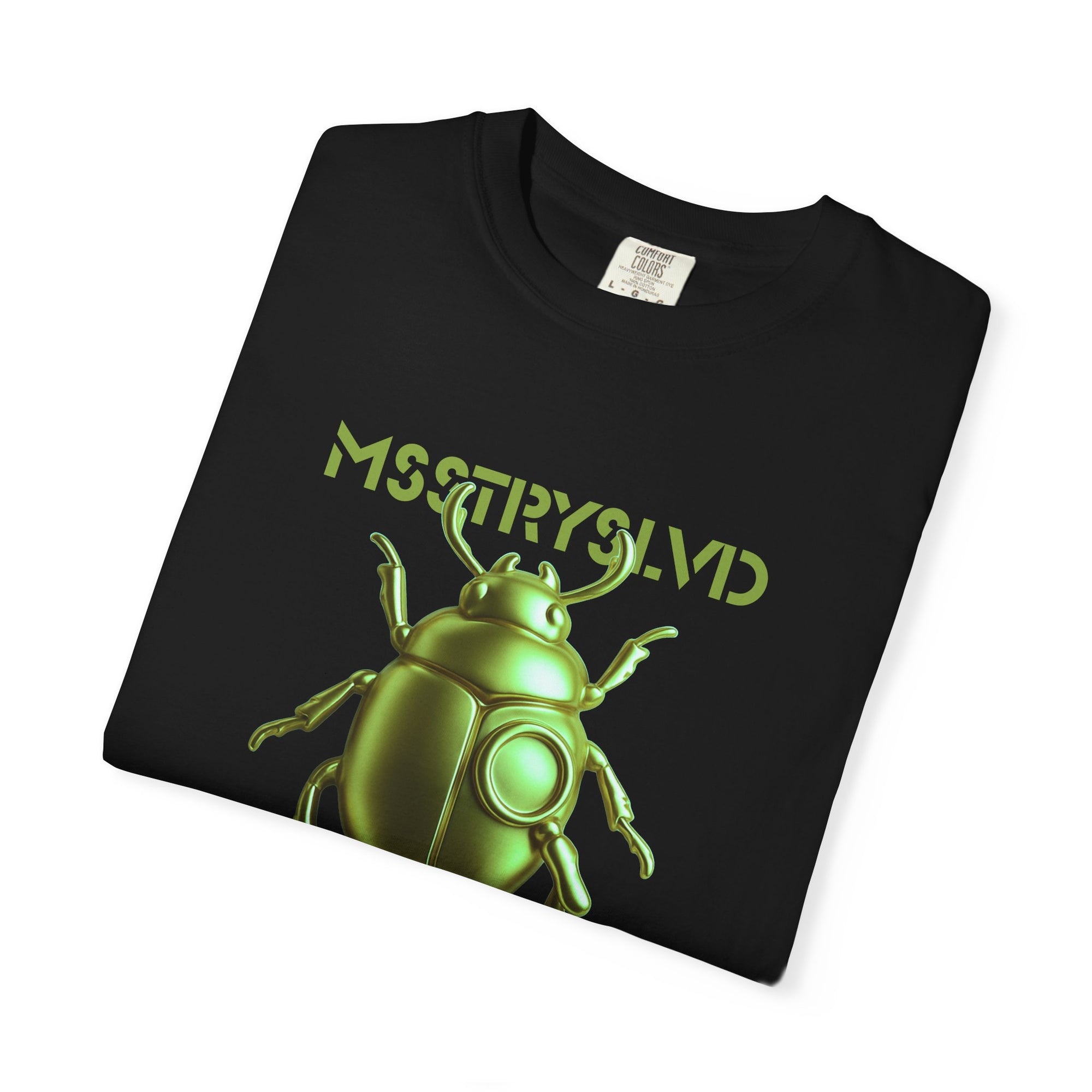 Cyber Beetle Graphic T-Shirt – Futuristic Insect Streetwear Tee, Neon Green Bug Design Techwear Top For Men & Women