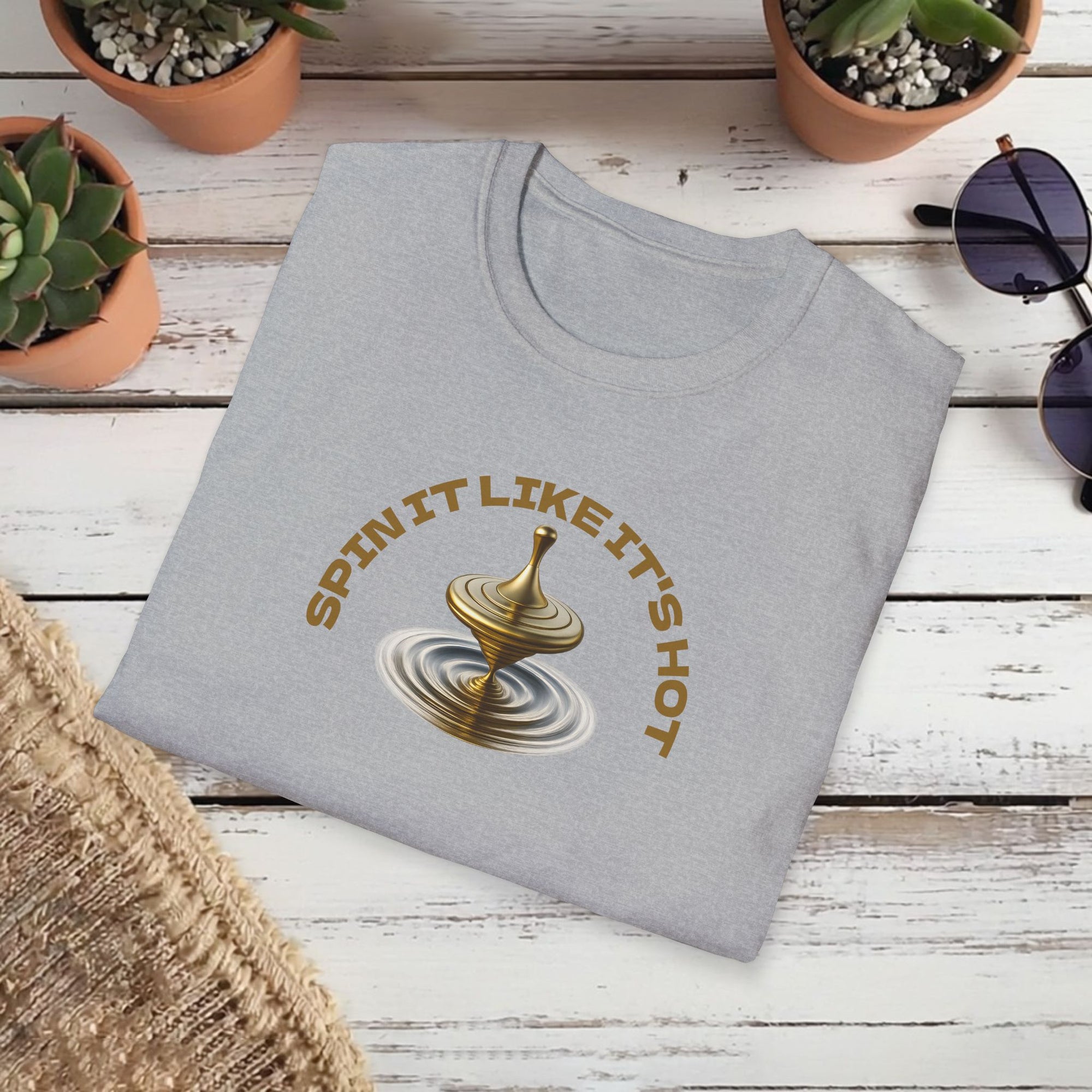 Spin It Like It's Hot T-Shirt – Funny Golden Spinning Top Tee | Glam & Balance Graphic Shirt