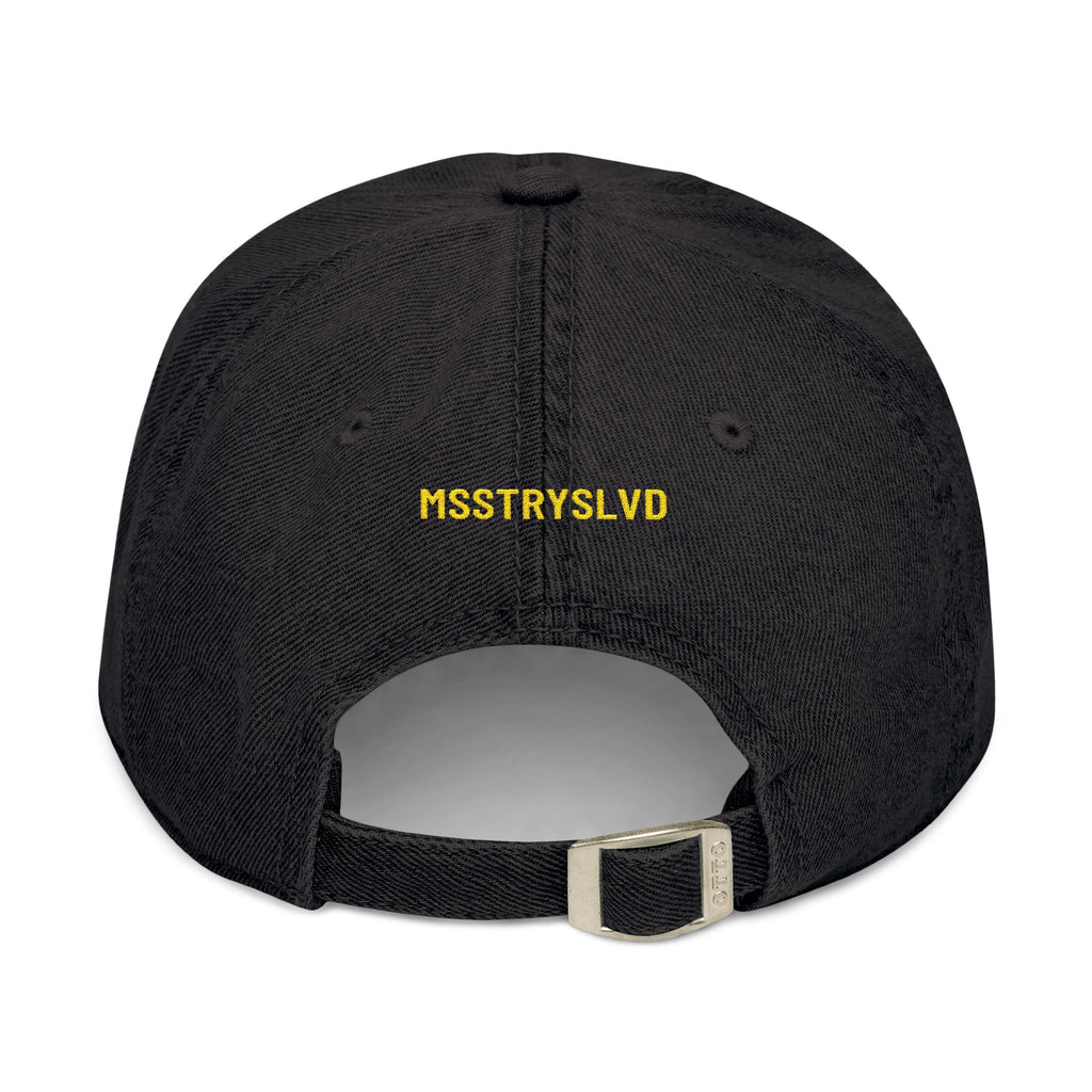 Denim Cap with Gold Beetle Embroidery – Retro Bug Design, Cool Streetwear Golden Insect Aesthetic Cap