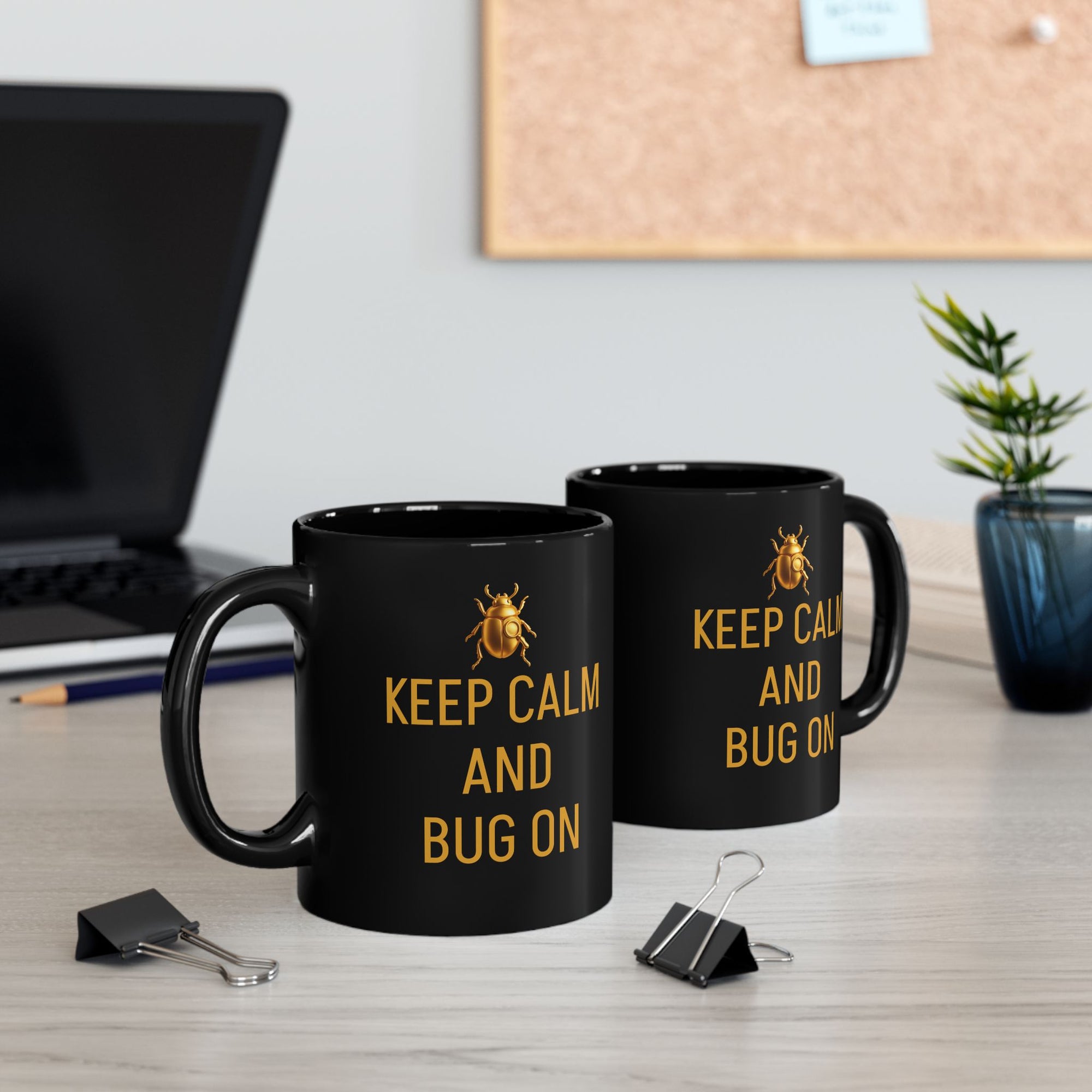 "KEEP CALM AND BUG ON" Black Mug (11oz, 15oz)