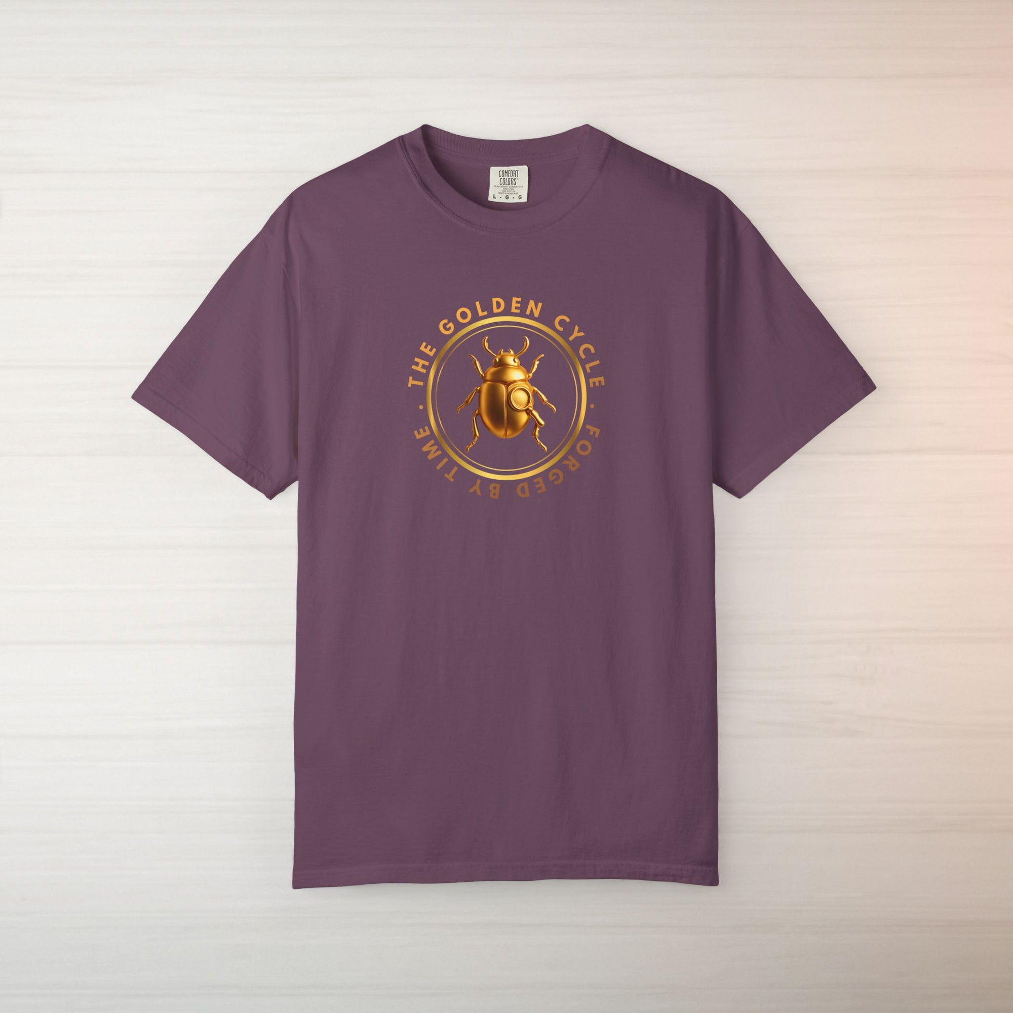 Golden Beetle T Shirt Minimal Emblem | The Golden Cycle Tee | Luxury Scarab Symbol Shirt | Slogan Unisex Graphic T-Shirt