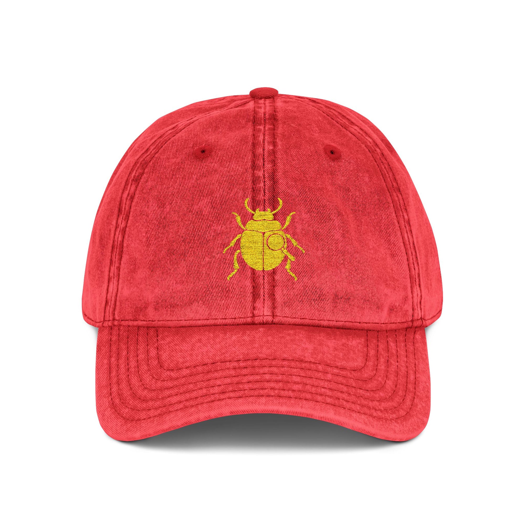 Vintage Cap with Gold Beetle Embroidery – Retro Bug Design, Cool Streetwear Golden Insect Aesthetic Cap