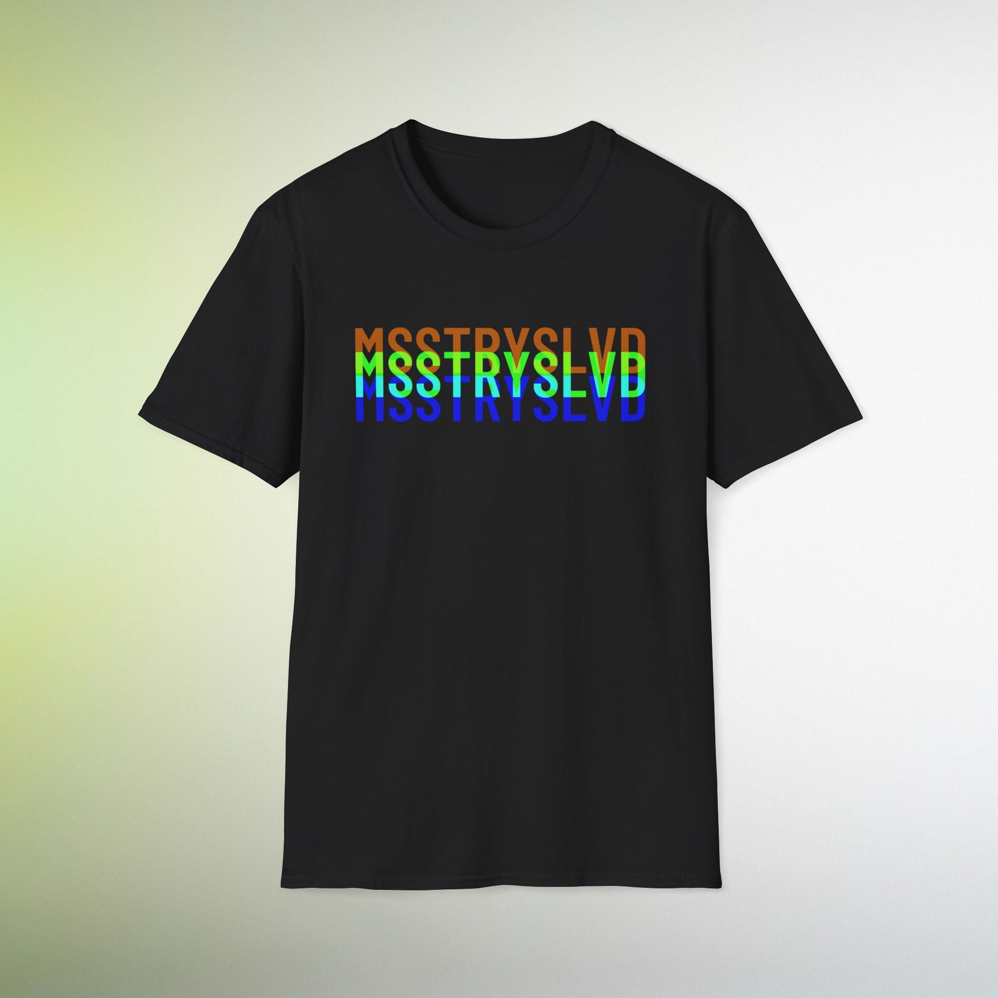 MSSTRYSLVD Neon Glitch Type T-Shirt – Bold Text Unisex Shirt, Typography Lovers Gift