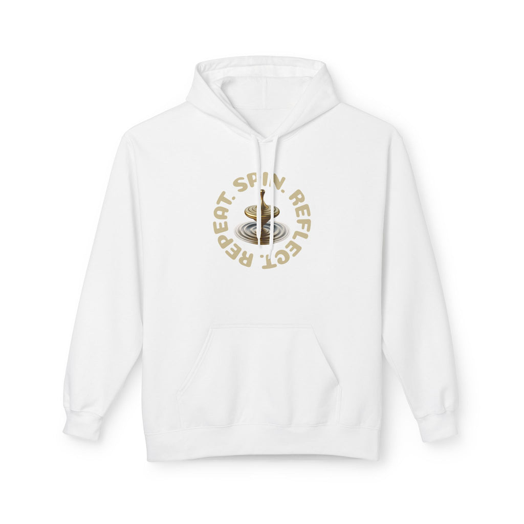 SPIN. REFLECT. REPEAT. Hoodie – Mindful Motivation Streetwear | Gold Spinning Top Design