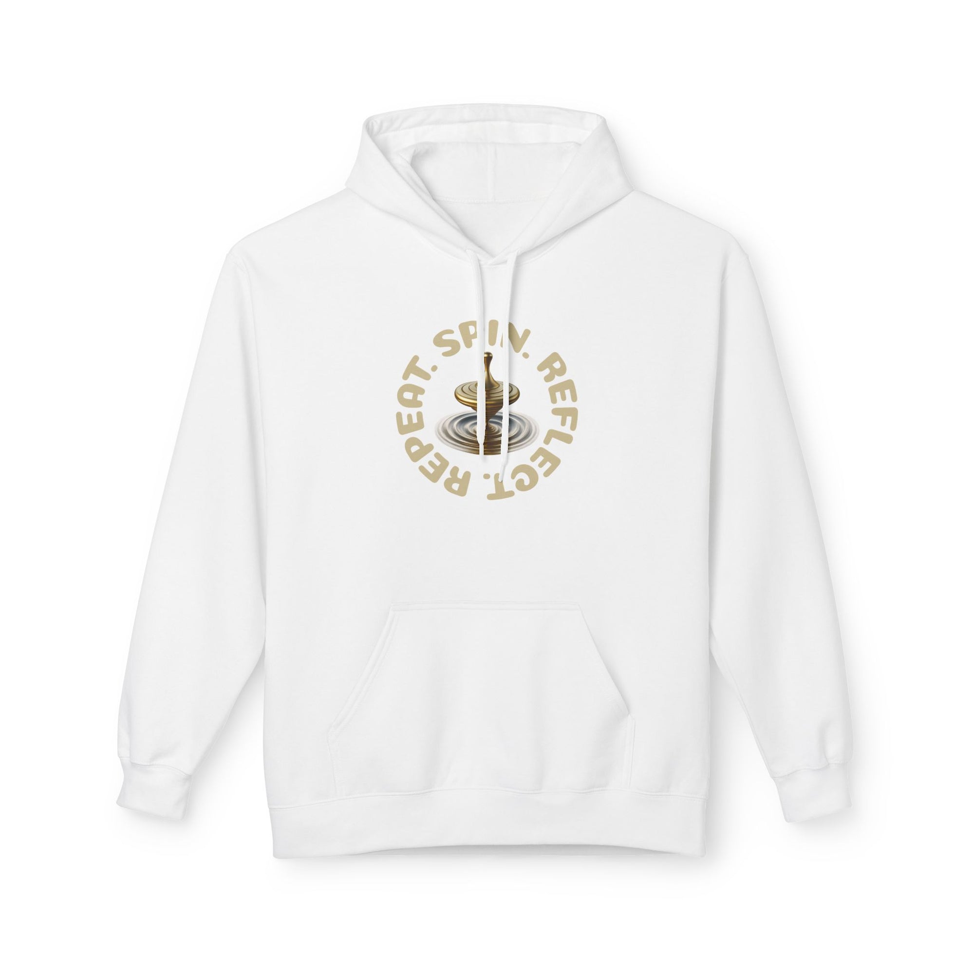 SPIN. REFLECT. REPEAT. Hoodie – Mindful Motivation Streetwear | Gold Spinning Top Design