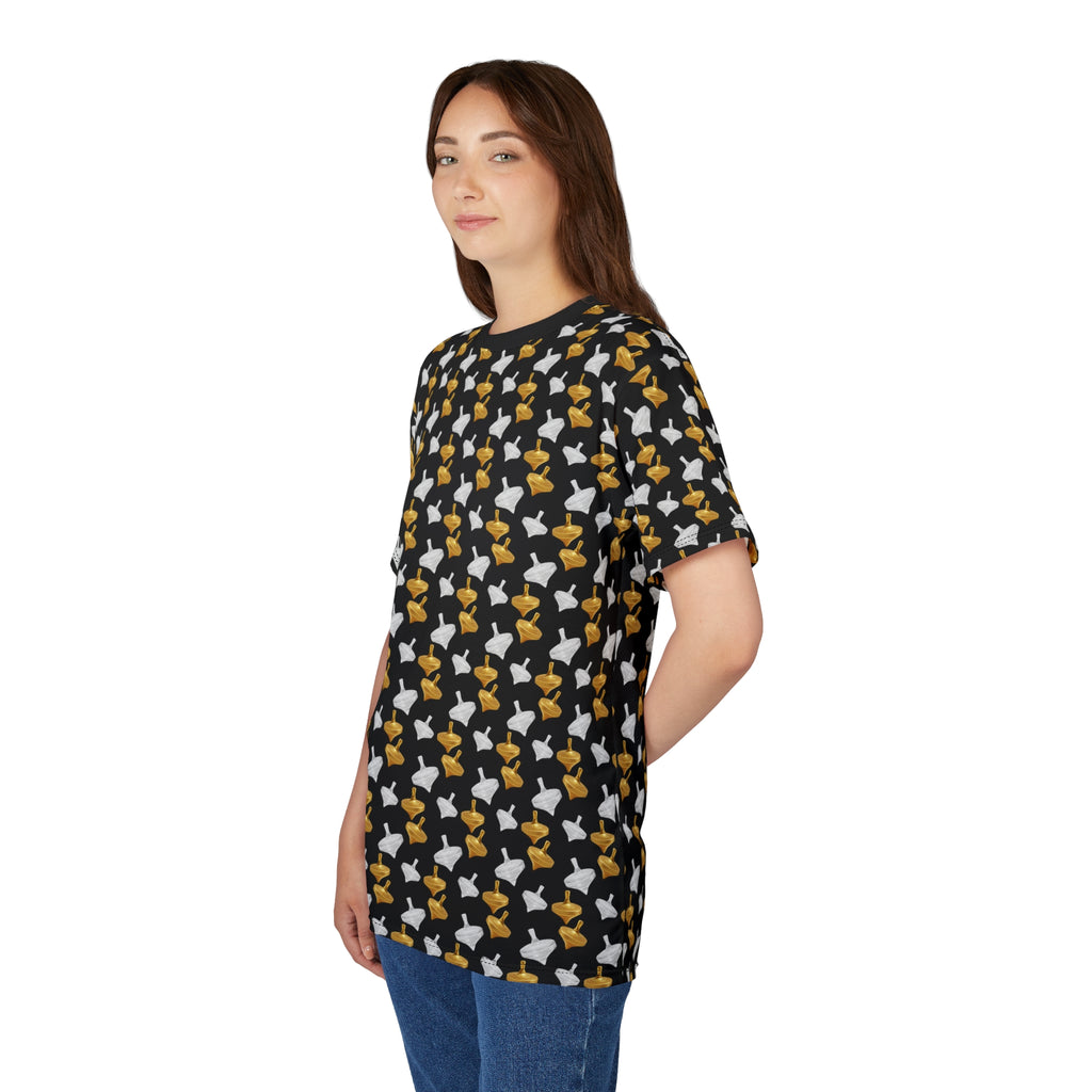 Gold Spinning Top Pattern T-Shirt – All Over Print Designer Tee | Modern Minimalist Unisex Streetwear