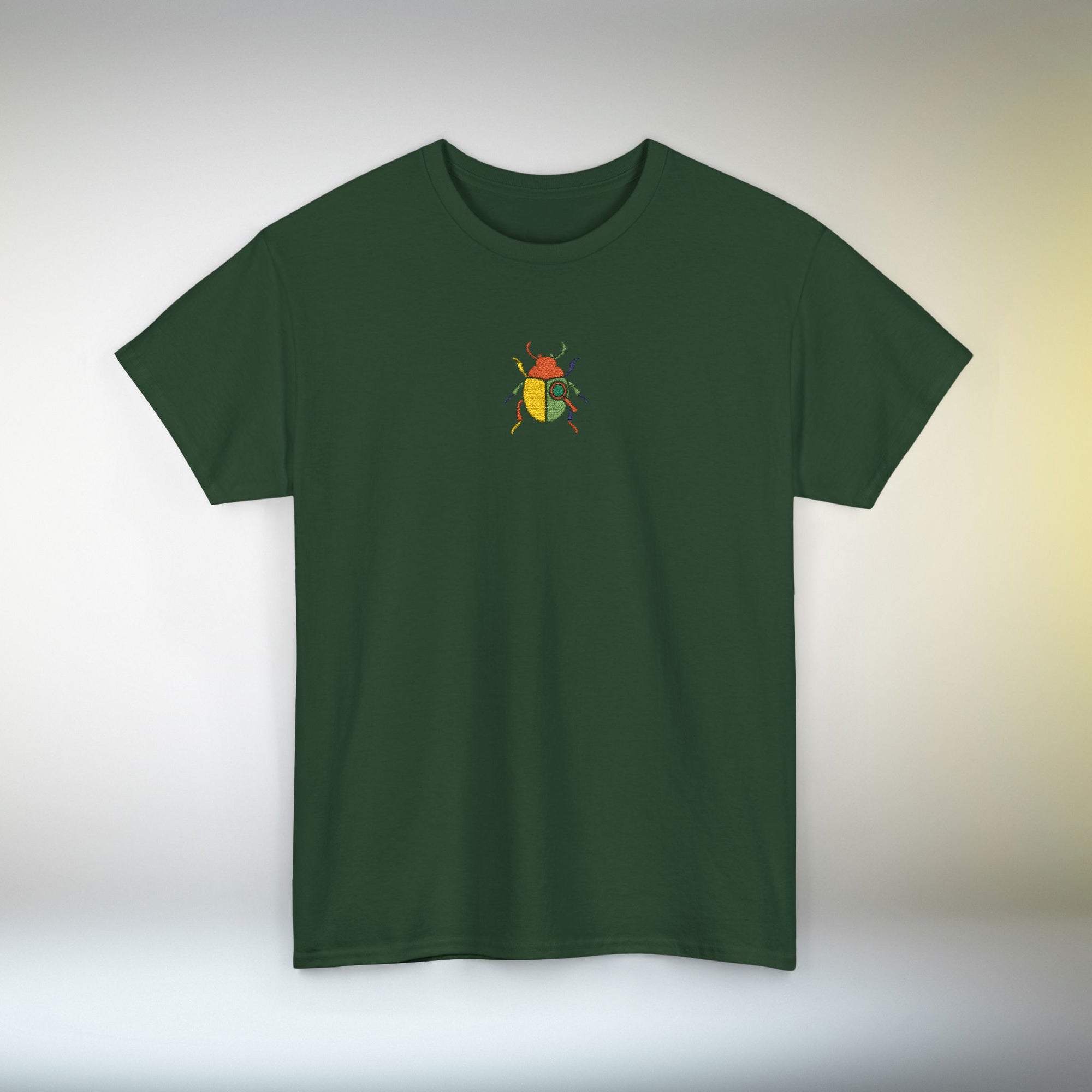 Embroidered Minimal Beetle T-Shirt | Unisex Tee Small Chest Color Block Embroidery | Aesthetic Insect Graphic Shirt