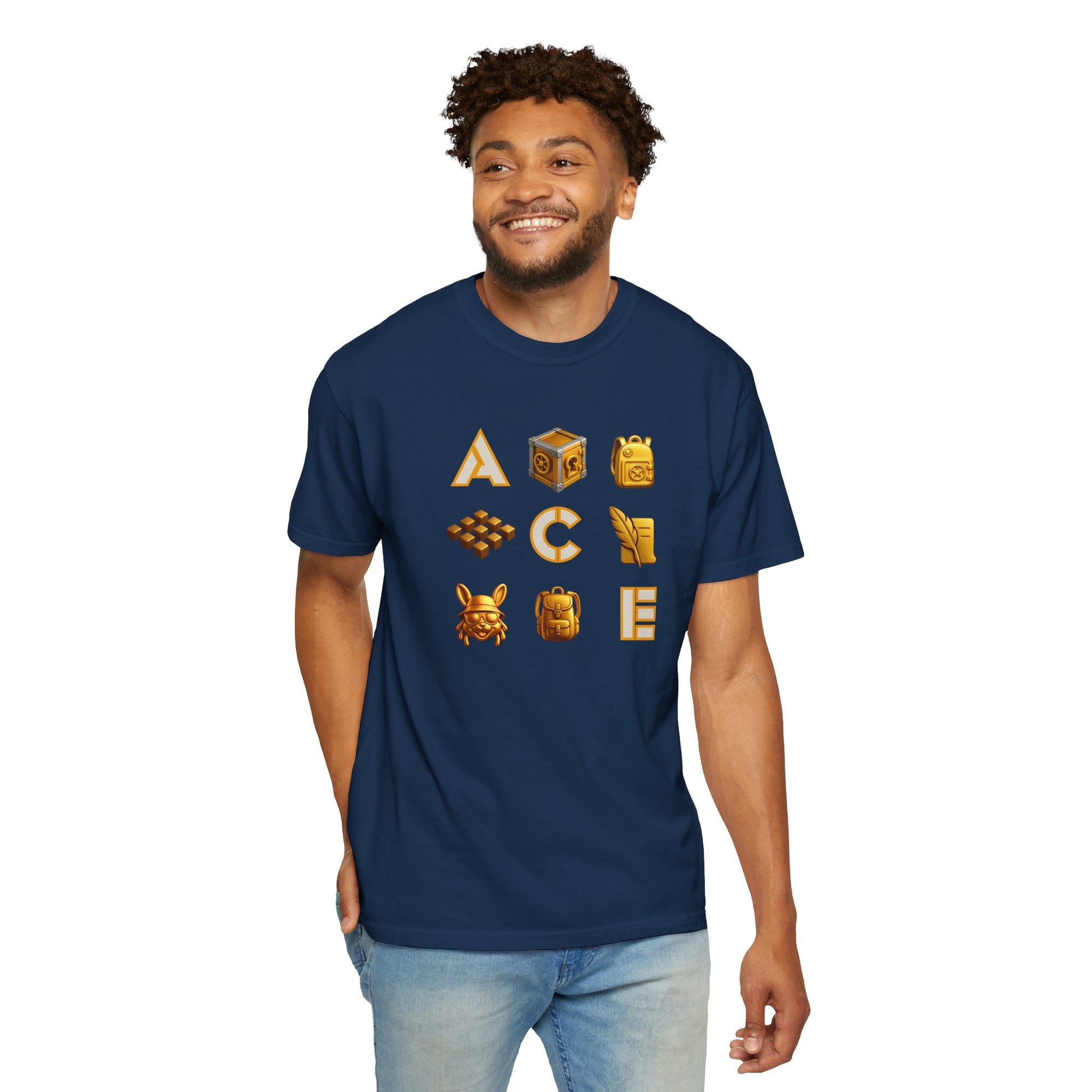 ACE Icon Tee – Golden Vault Game Symbols, Retro Gamer Puzzle Graphic T Shirt