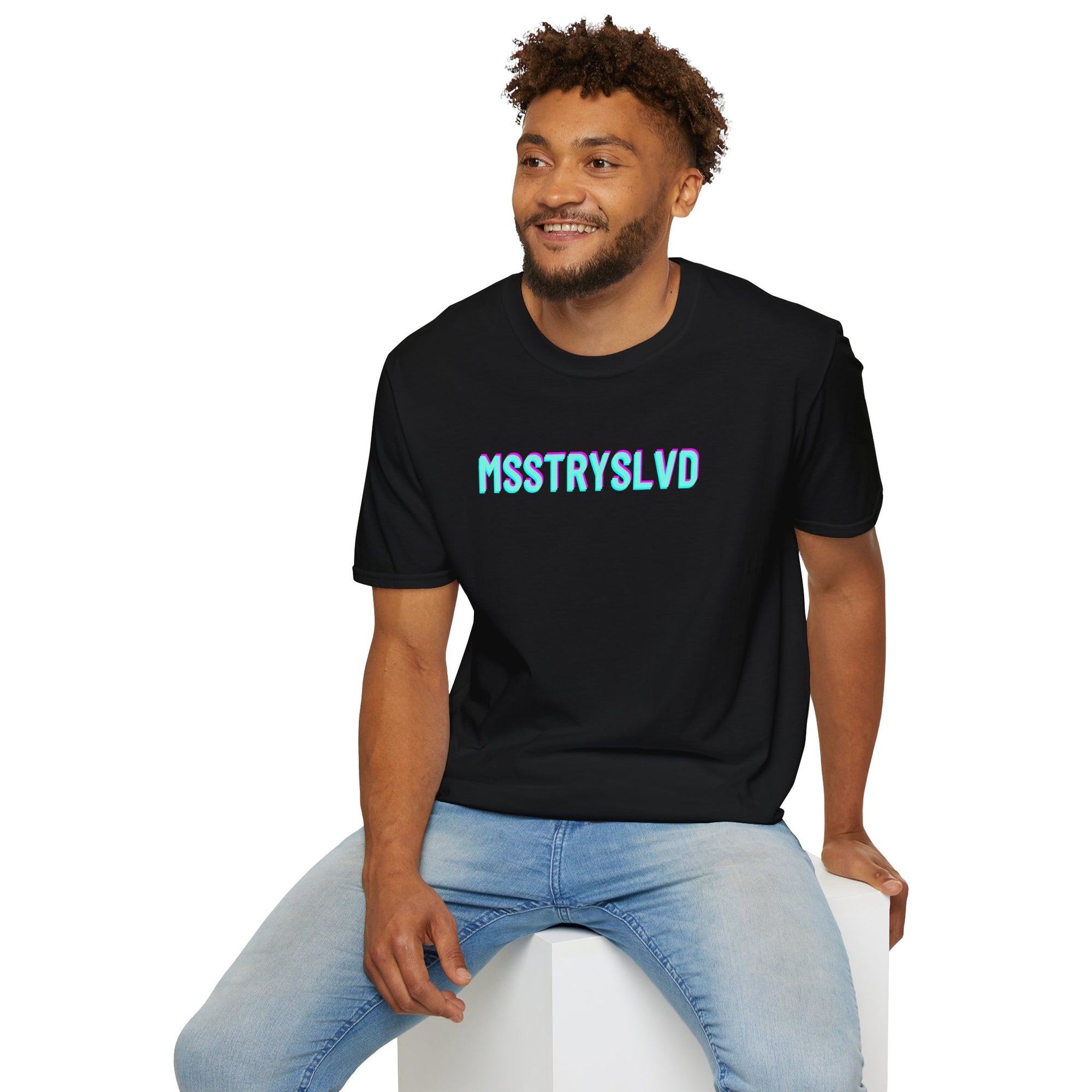 MSSTRYSLVD Neon Glitch Type II T-Shirt – Bold Text Unisex Shirt, Typography Lovers Gift