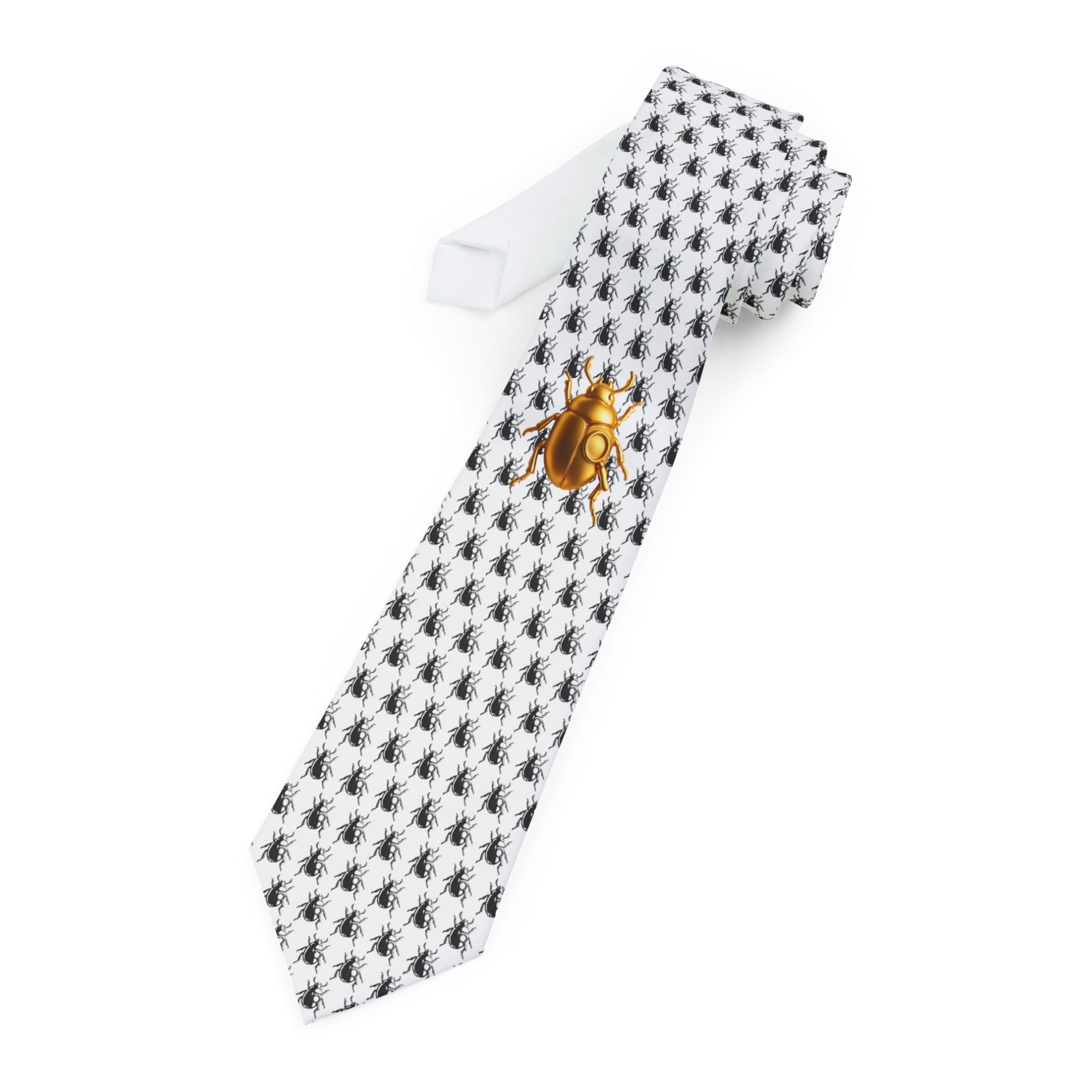 👔 Golden Beetle Statement Tie - Necktie White Base