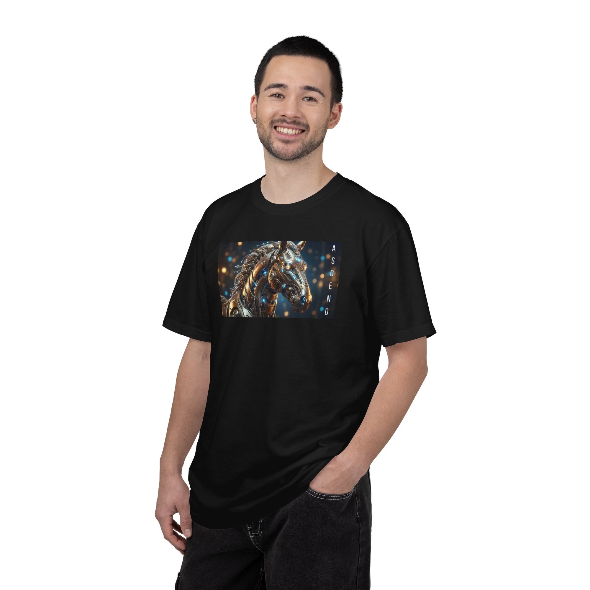 ASCEND Cyber Horse T-Shirt | Futuristic Steampunk Mechanical Animal Graphic Tee, Sci-Fi Streetwear Unisex
