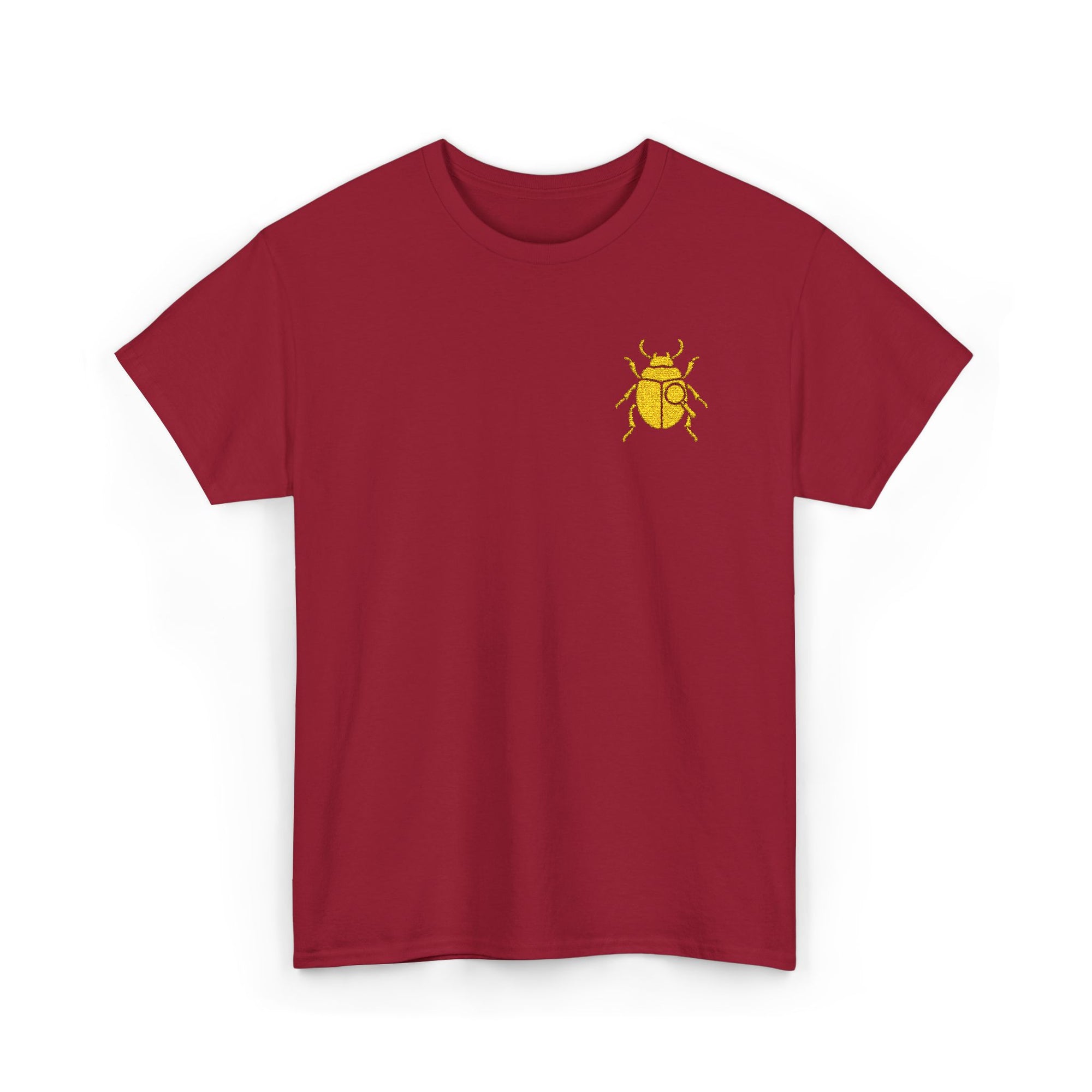 Gold Scarab Beetle Embroidered T-Shirt – Steampunk Insect Design, Unique Golden Bug Cotton Tee for Men & Women