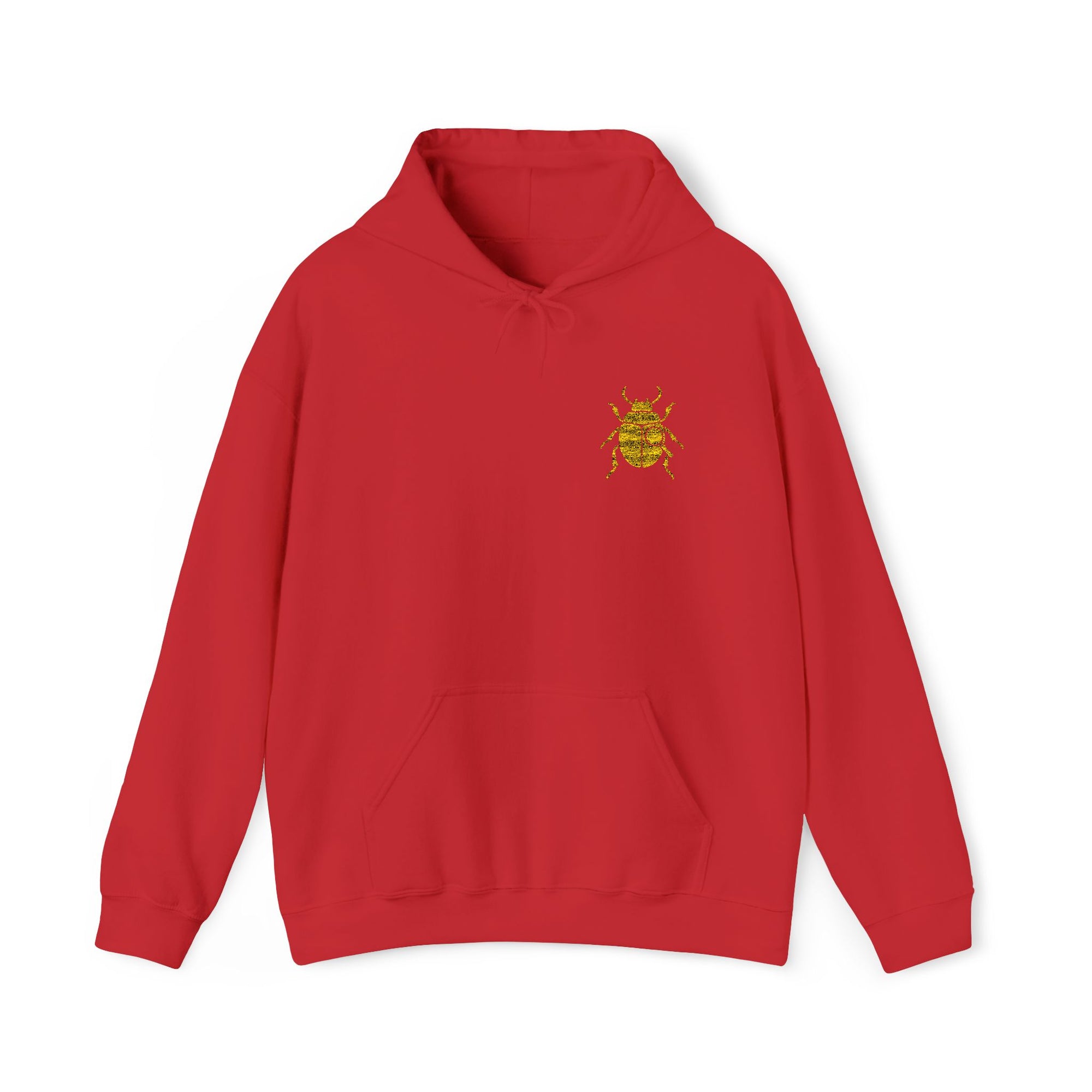 Gold Beetle Embroidered Hoodie – Futuristic Steampunk Insect, Unique Golden Bug Fashion Top | Unisex Heavy Blend Hooded Sweatshirt