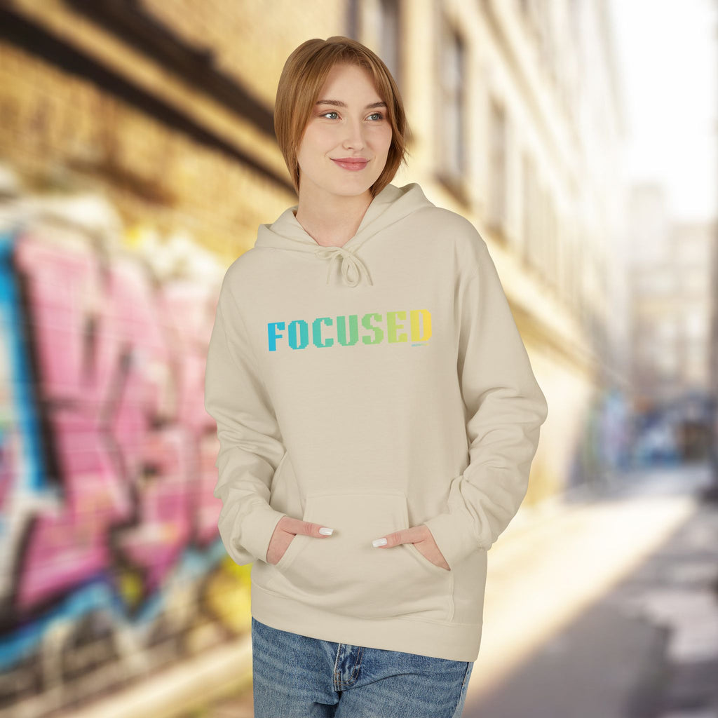 Focused Bold Big Quote Hoodie | Bold Colorful Print Retro Graphic Pullover