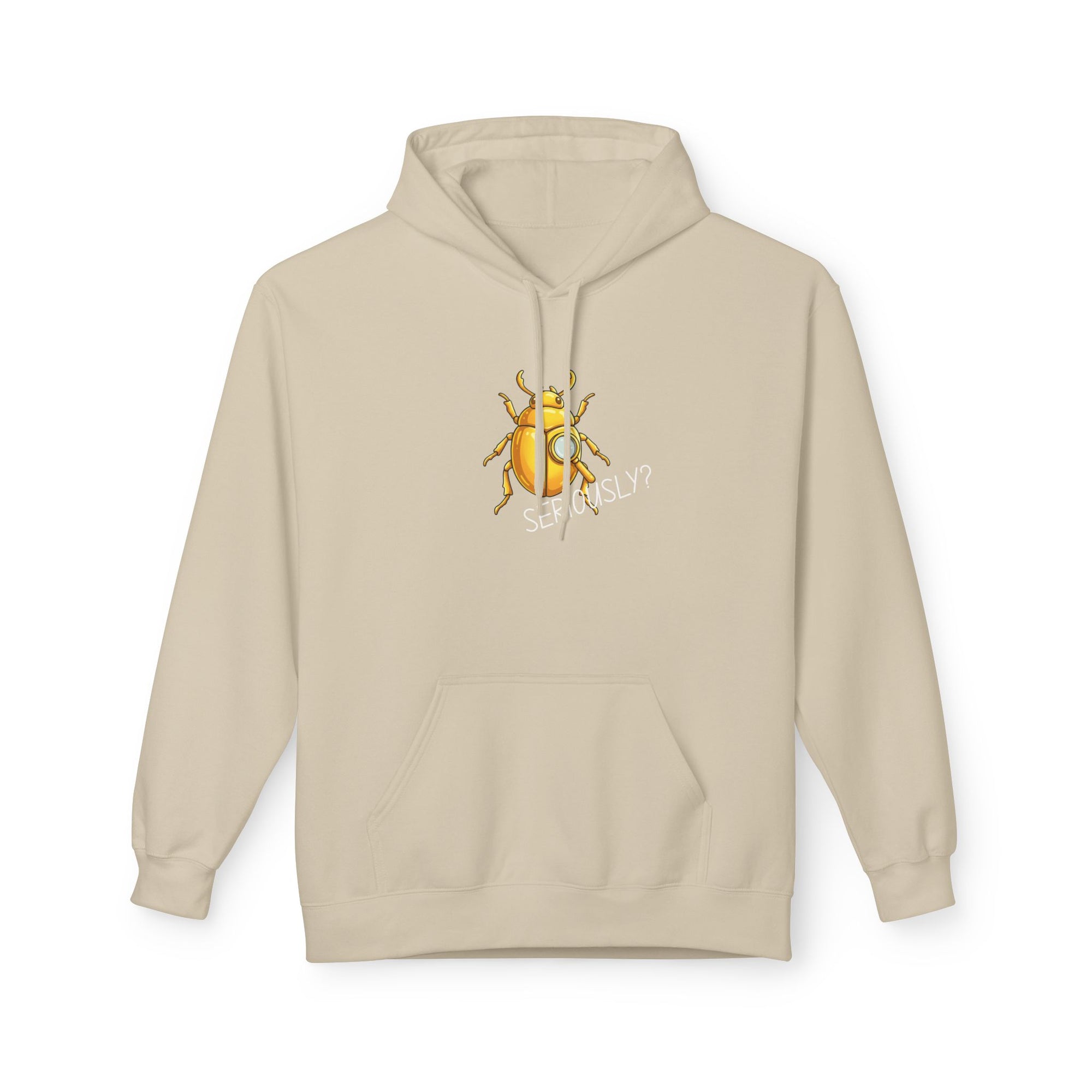 Funny Golden Beetle Hoodie “Seriously?” Quote Graphic Pullover Humor Streetwear