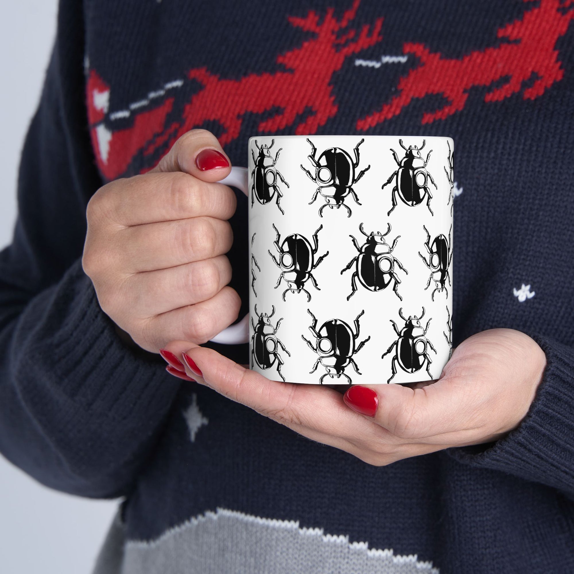 MSSTRYSLVD Scarab Pattern Mug – 11oz Ceramic Cup for Mystery Lovers, Timeline Travelers & Aesthetic Drinkware Collectors