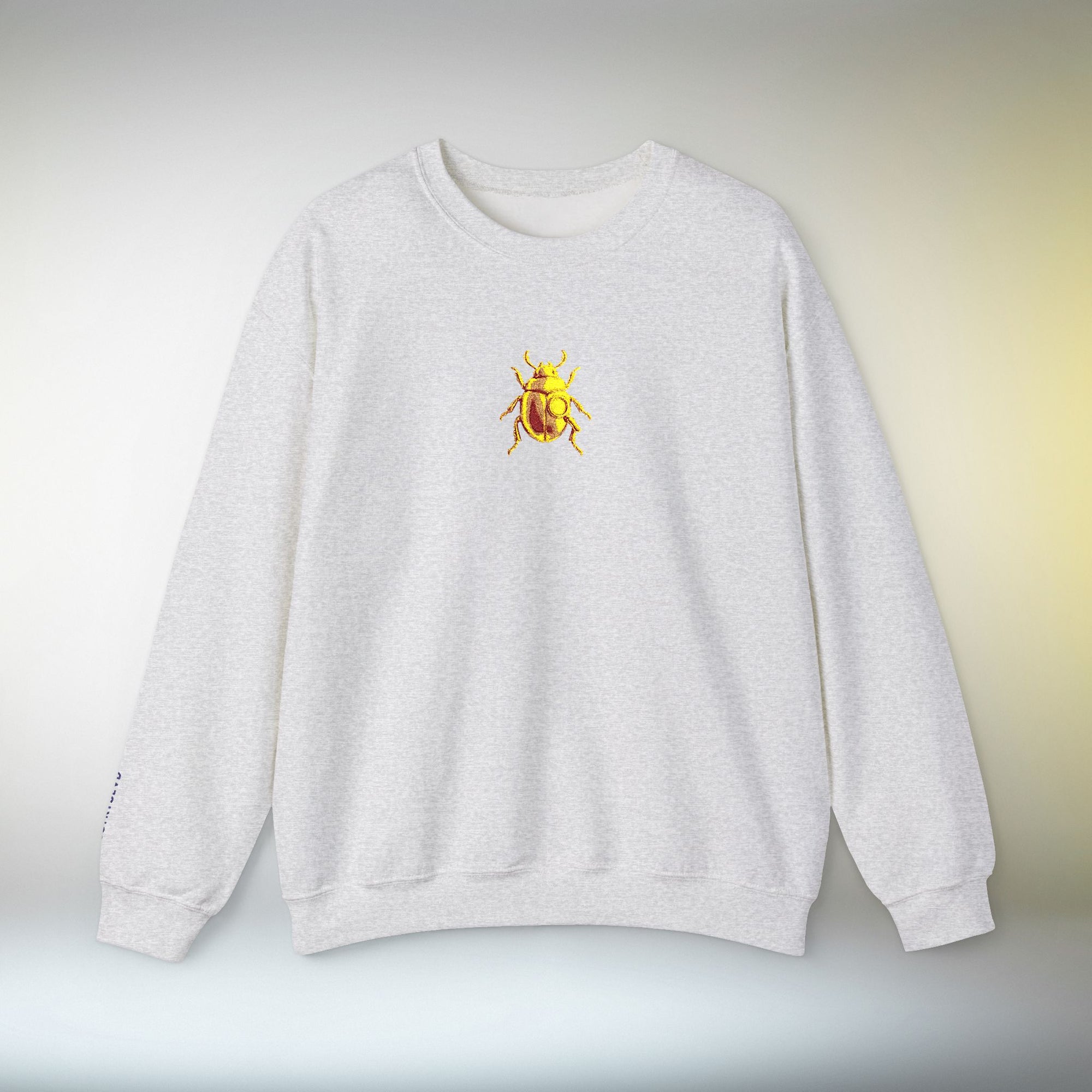 Embroidered Golden Beetle Sweatshirt | Minimal Mystery Insect Design | Unisex Long Sleeve Crewneck | Retro Aesthetic Streetwear