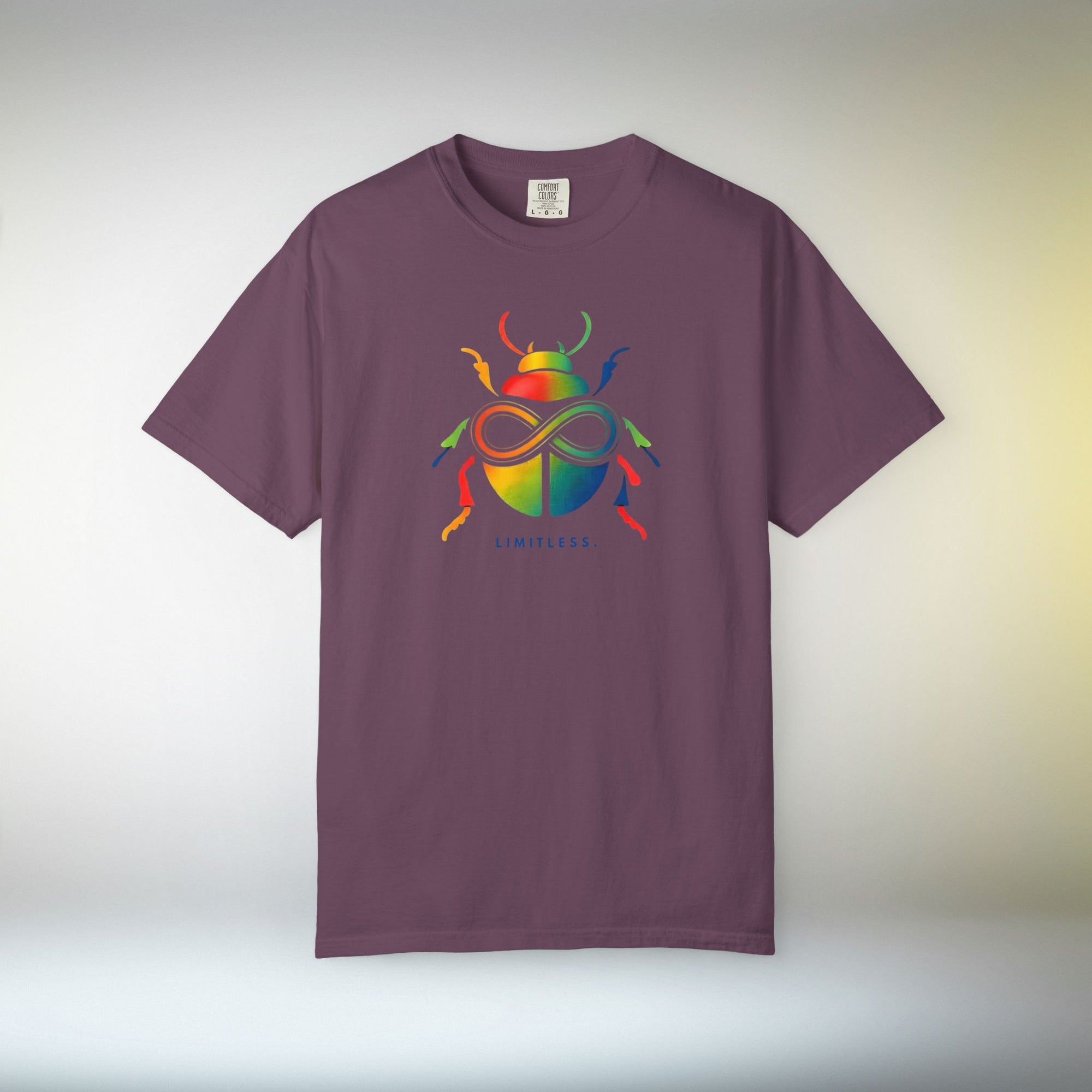 Limitless Beetle T Shirt | Infinity Symbol Graphic Tee | Colorful Scarab Art Shirt | Motivational Streetwear T-Shirt | Unisex Tee