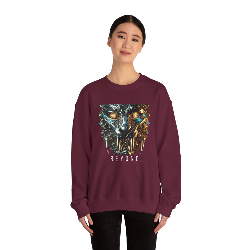 Beyond Cyber Wolf Sweatshirt | Futuristic Mechanical Wolf Graphic Crewneck, Sci-Fi Streetwear Unisex Jumper