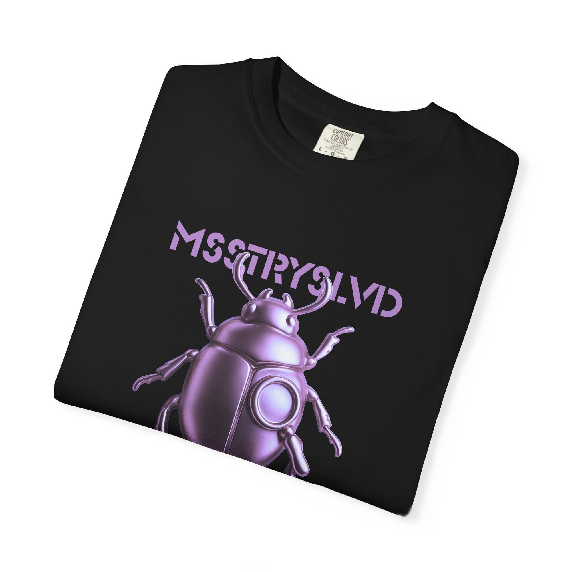 Cyber Beetle Graphic T-Shirt – Futuristic Insect Streetwear Tee, Neon Purple Bug Design Techwear Top For Men & Women