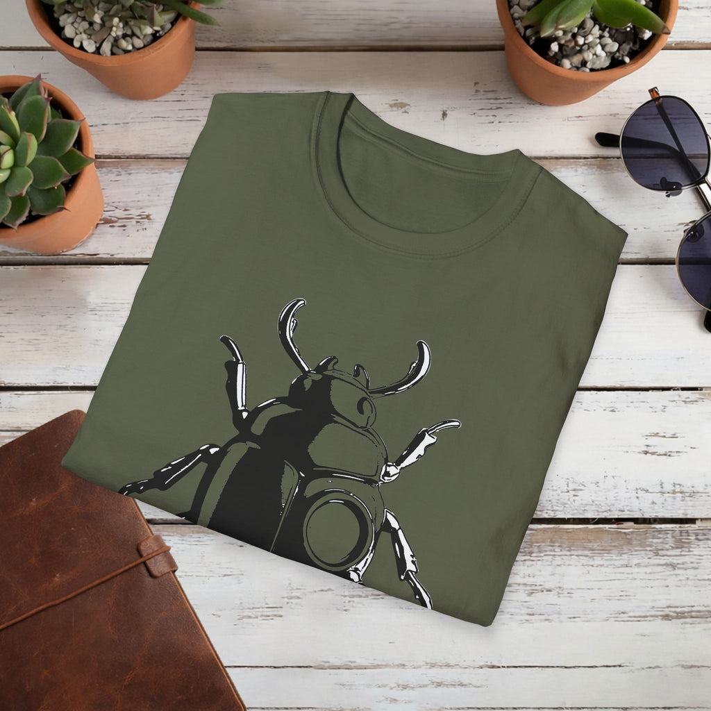 Beetle Graphic T-Shirt – Minimalist Insect Shirt, Nature-Inspired Unisex Tee, Entomology Gift, Aesthetic Bug Design, Unisex Softstyle T-Shirt