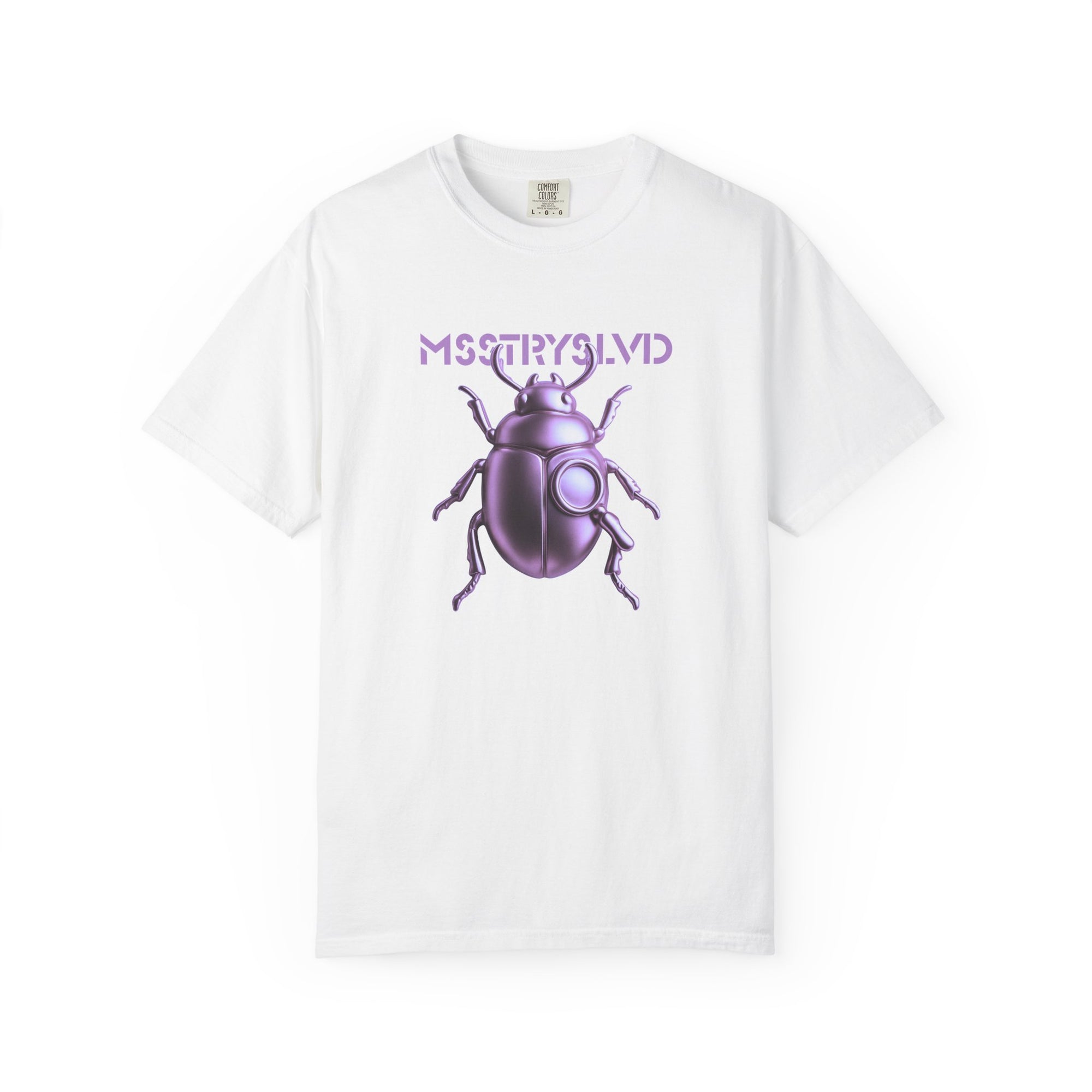 Cyber Beetle Graphic T-Shirt – Futuristic Insect Streetwear Tee, Neon Purple Bug Design Techwear Top For Men & Women