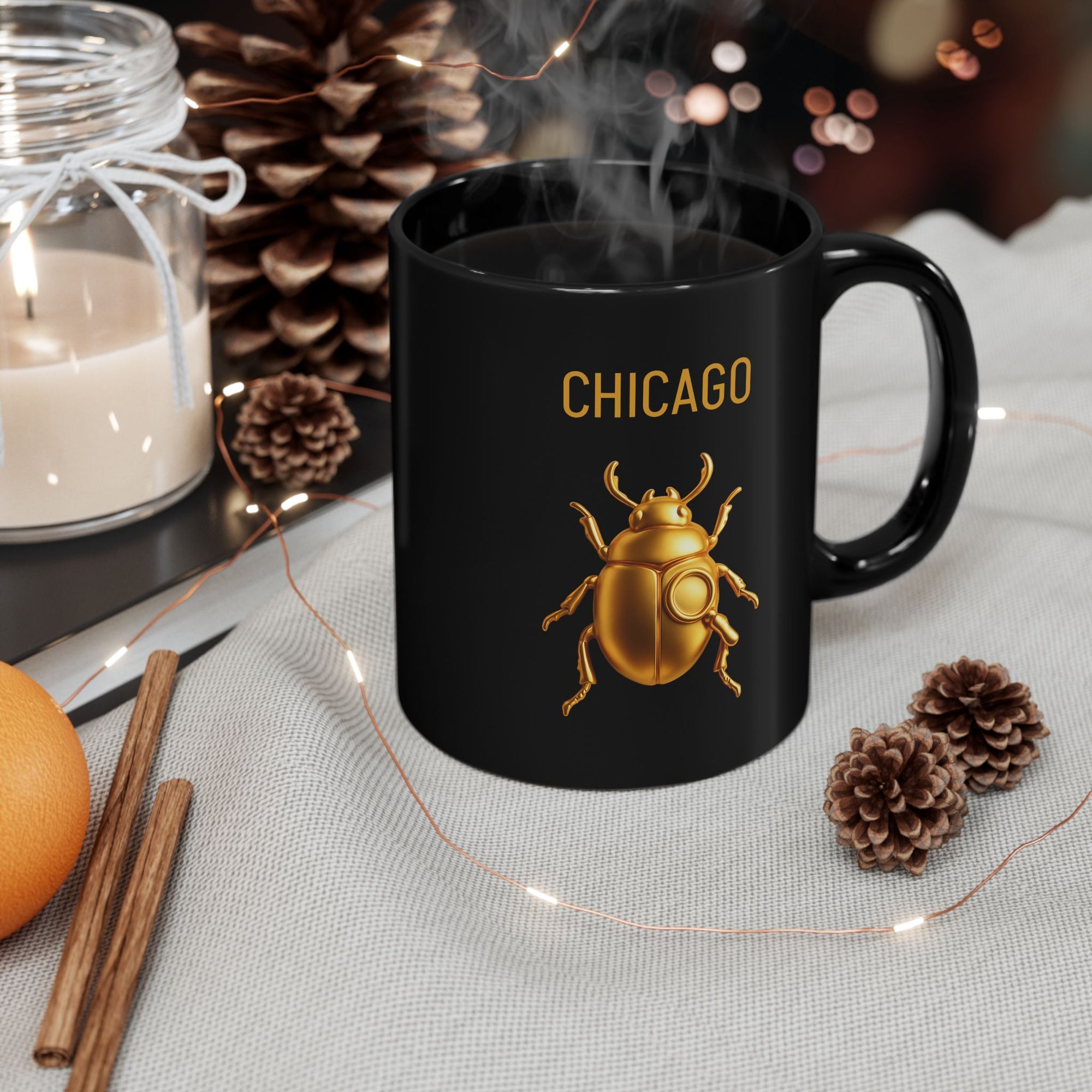Chicago - Golden Beetle Black Mug (11oz, 15oz)