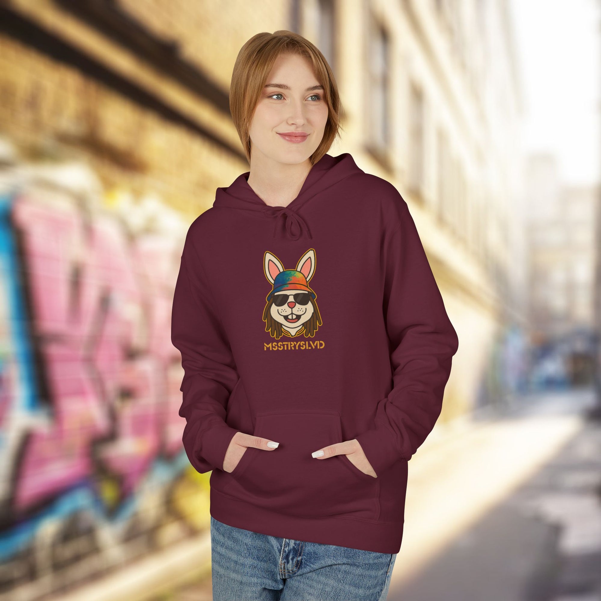 Reggae Bunny Graphic Hoodie | Rabbit with Bucket Hat & Sunglasses Streetwear