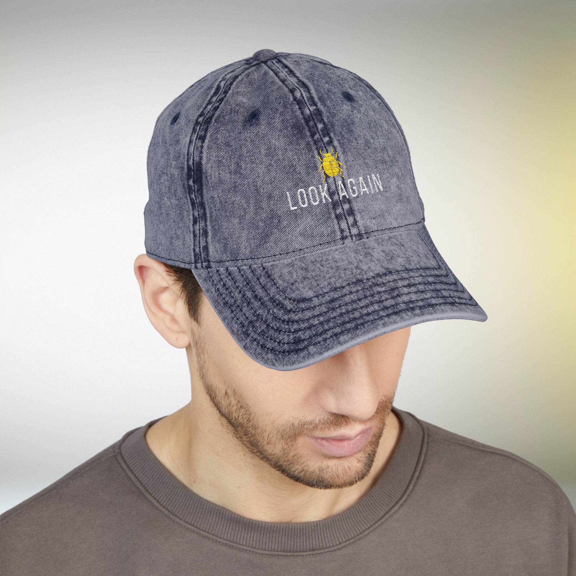 Look Again Embroidered Vintage Cap | Minimal Beetle Dad Hat, Premium Unisex Embroidery, Subtle Streetwear Hat