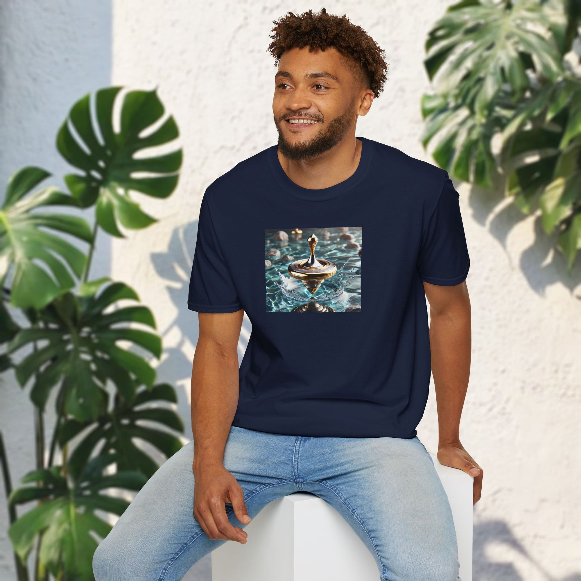 Golden Motion T-Shirt – Lux Surreal Spinning Top Art | Balance & Brilliance Graphic Tee