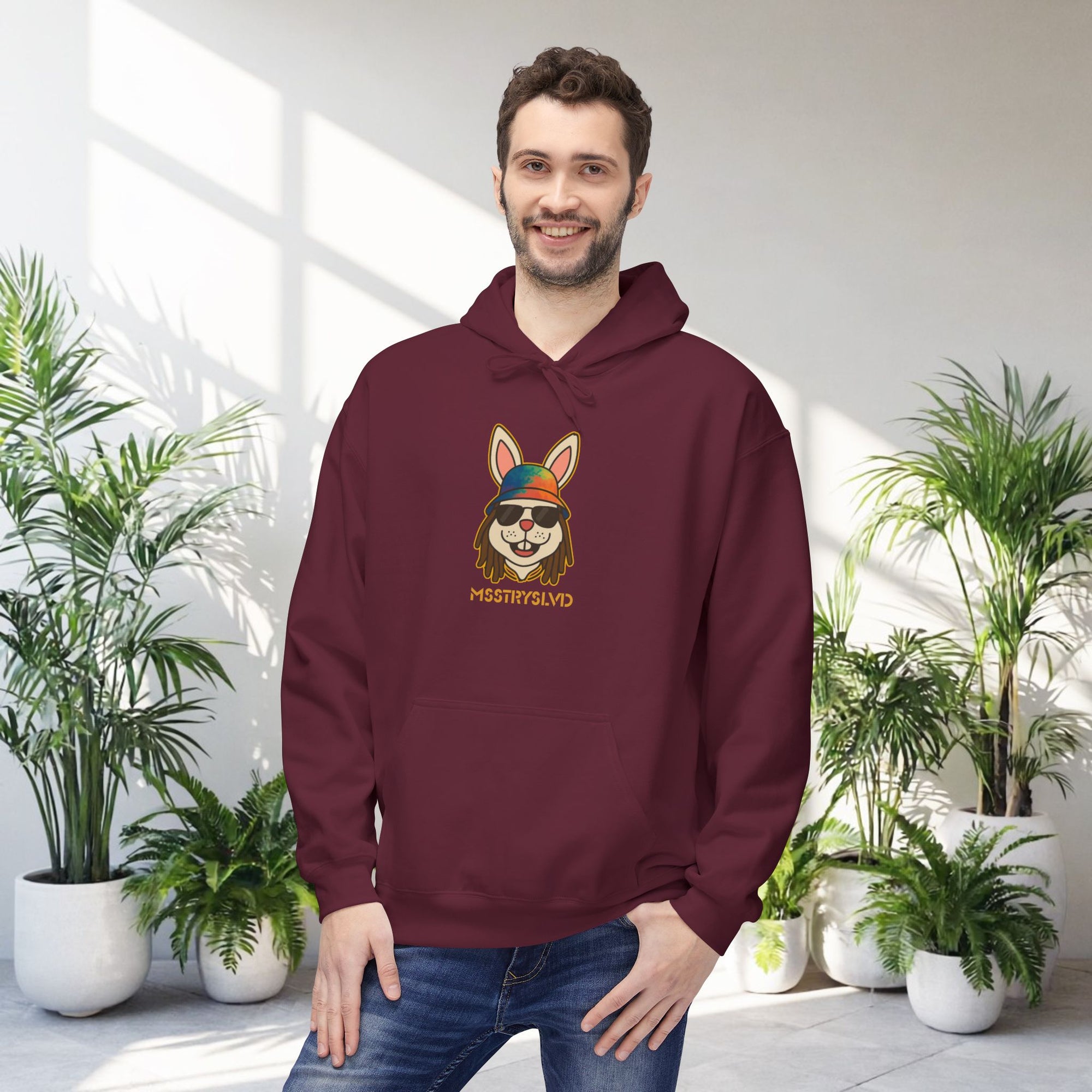 Reggae Bunny Graphic Hoodie | Rabbit with Bucket Hat & Sunglasses Streetwear