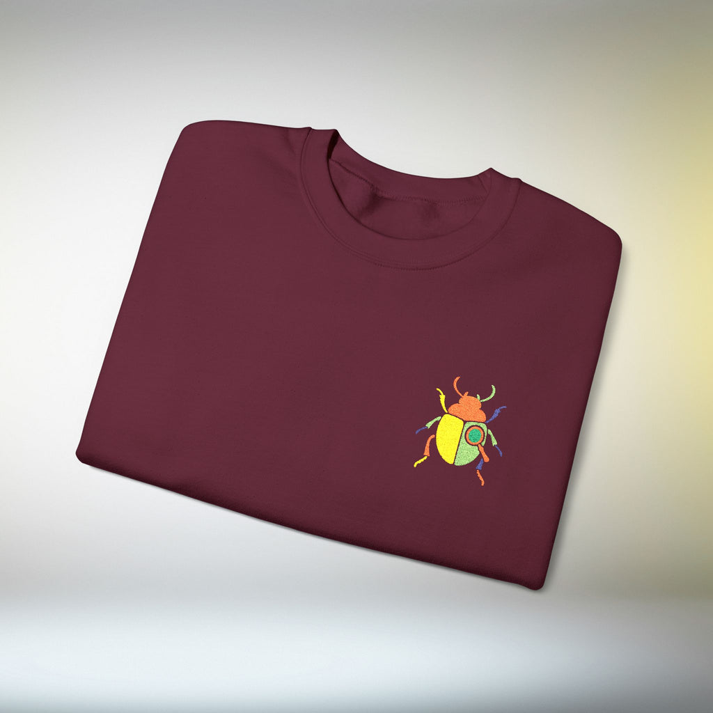 Embroidered Beetle Sweatshirt | Minimal Mystery Insect Design | Unisex Long Sleeve Crewneck | Mid Century Inspired Aesthetic Streetwear