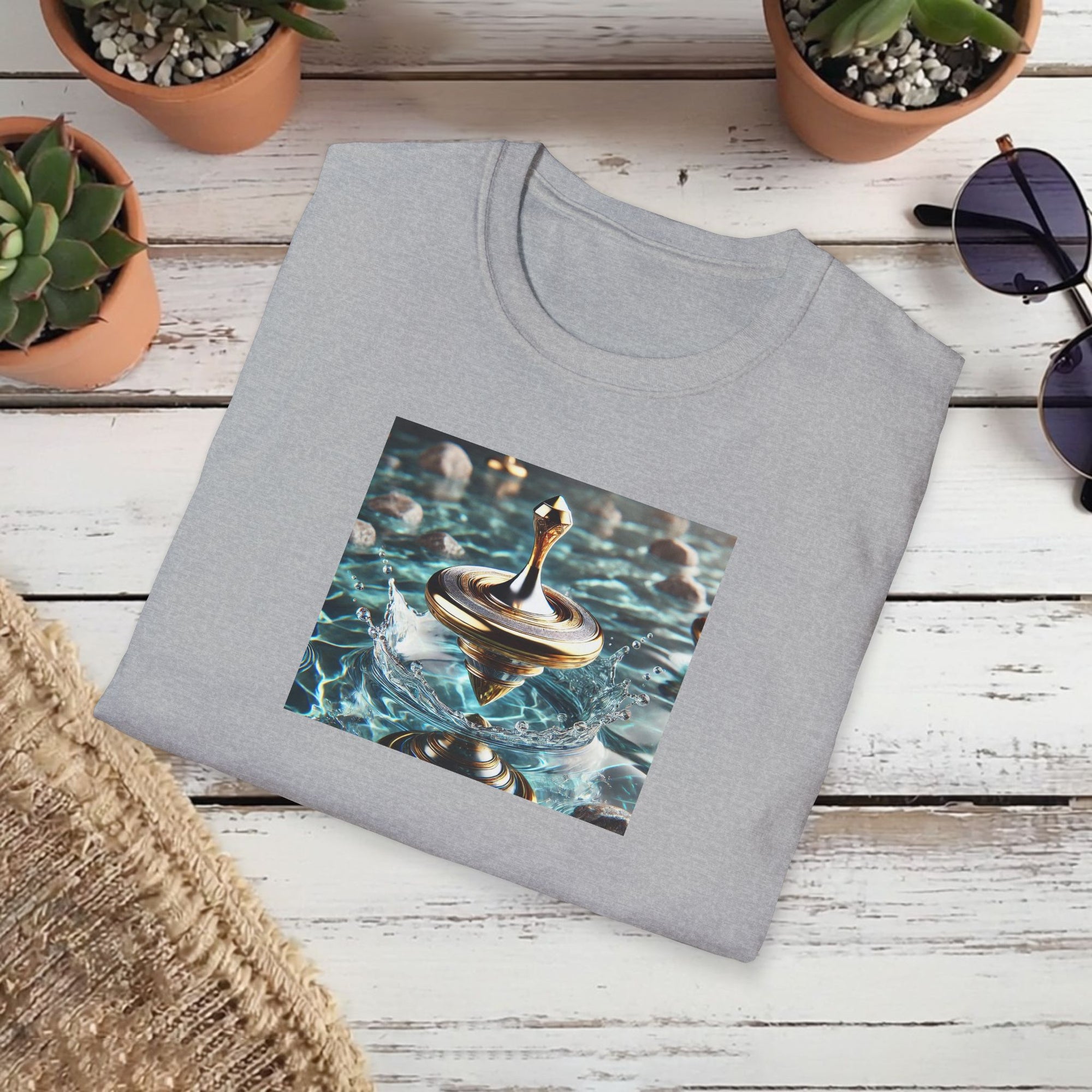 Golden Motion T-Shirt – Lux Surreal Spinning Top Art | Balance & Brilliance Graphic Tee