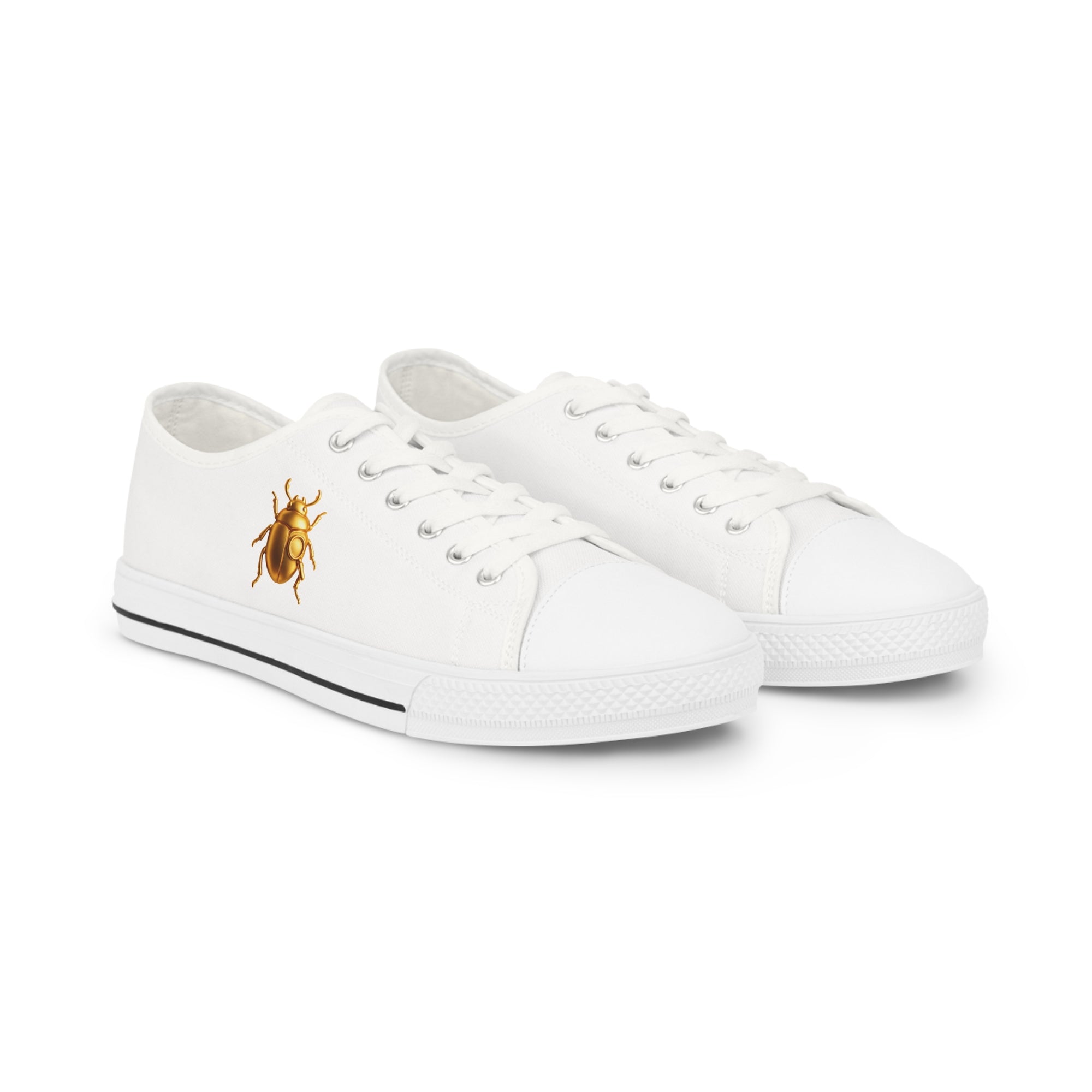 “DAWNCRAWLER V1” Unisex Low Top Sneakers – White & Gold Beetle Streetwear Edition, Men & Women