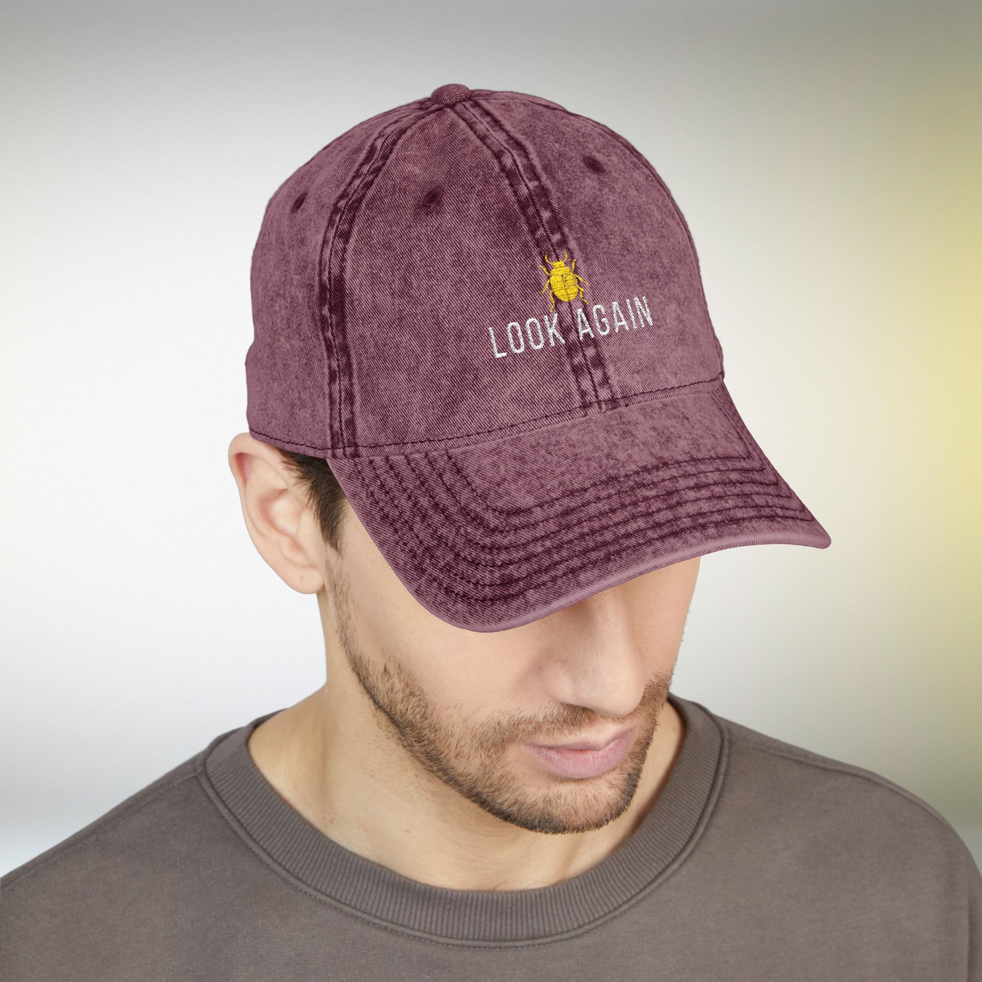 Look Again Embroidered Vintage Cap | Minimal Beetle Dad Hat, Premium Unisex Embroidery, Subtle Streetwear Hat