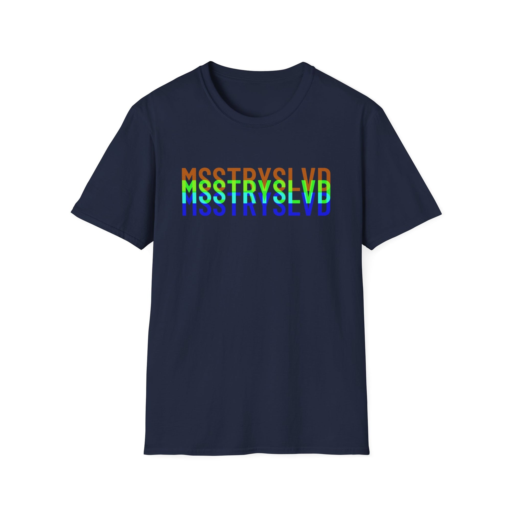 MSSTRYSLVD Neon Glitch Type T-Shirt – Bold Text Unisex Shirt, Typography Lovers Gift