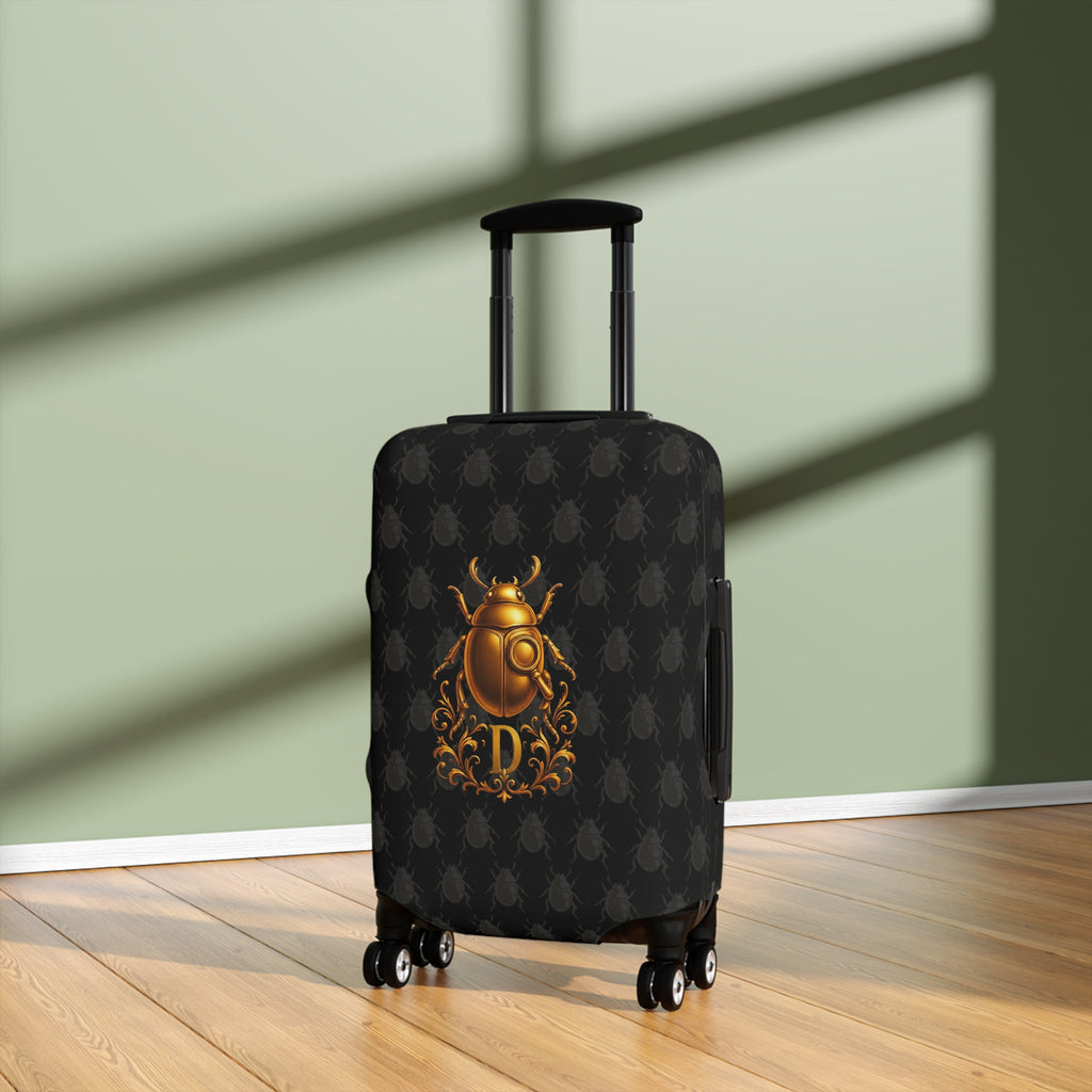 Golden Beetle Initial 'D' Luggage Cover Travel Suitcase Mid-Century Vintage Style