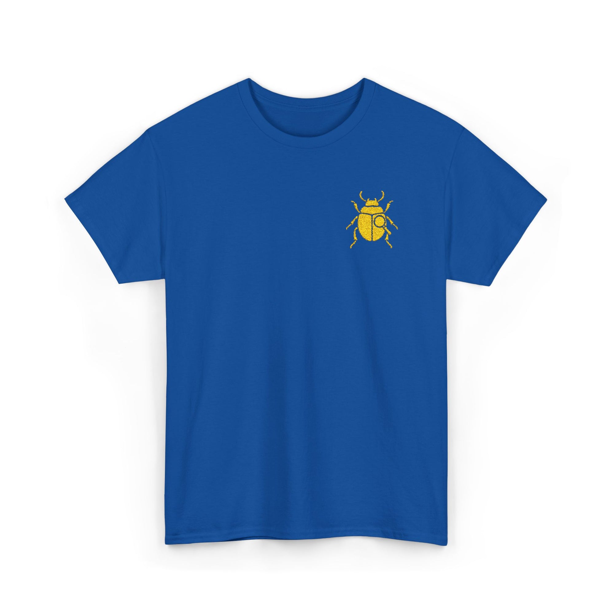Gold Scarab Beetle Embroidered T-Shirt – Steampunk Insect Design, Unique Golden Bug Cotton Tee for Men & Women