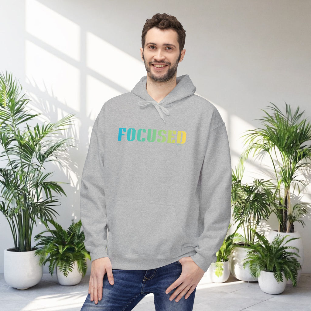 Focused Bold Big Quote Hoodie | Bold Colorful Print Retro Graphic Pullover