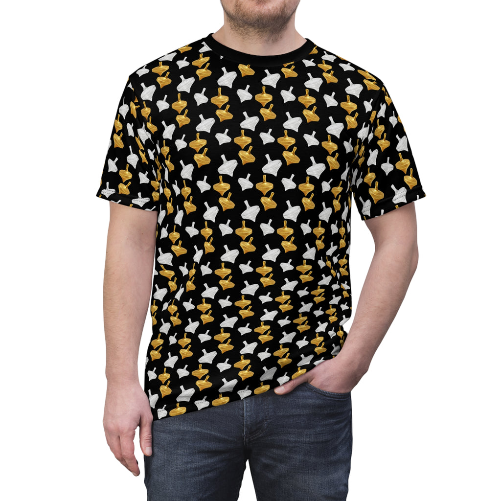 Gold Spinning Top Pattern T-Shirt – All Over Print Designer Tee | Modern Minimalist Unisex Streetwear