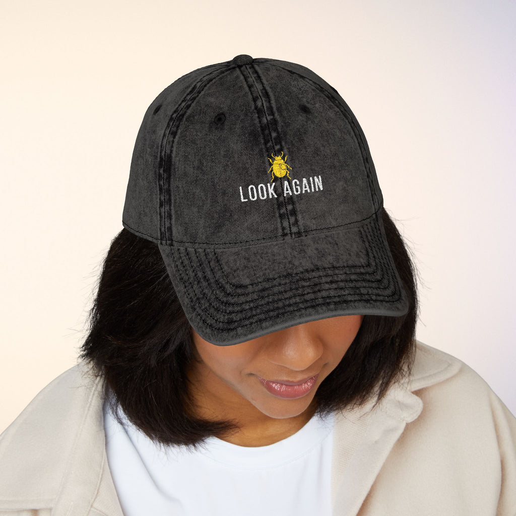 Look Again Embroidered Vintage Cap | Minimal Beetle Dad Hat, Premium Unisex Embroidery, Subtle Streetwear Hat