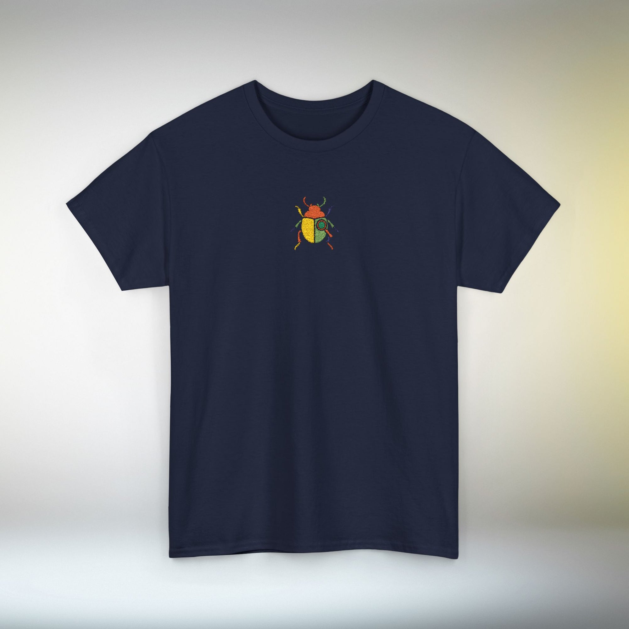 Embroidered Minimal Beetle T-Shirt | Unisex Tee Small Chest Color Block Embroidery | Aesthetic Insect Graphic Shirt