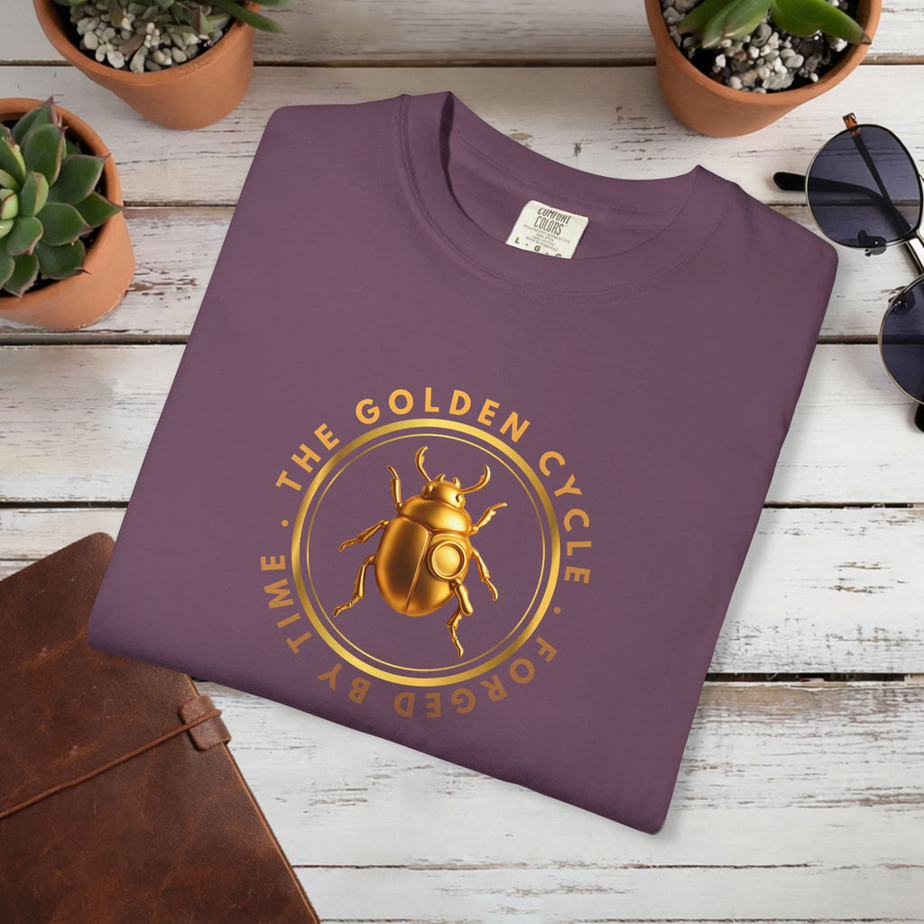 Golden Beetle T Shirt Minimal Emblem | The Golden Cycle Tee | Luxury Scarab Symbol Shirt | Slogan Unisex Graphic T-Shirt