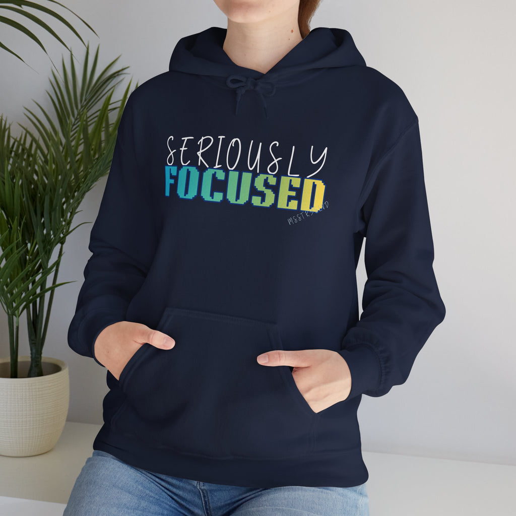 Embroidered Seriously Focused Heavy Blend™ Hooded Sweatshirt Quote Retro Pixel