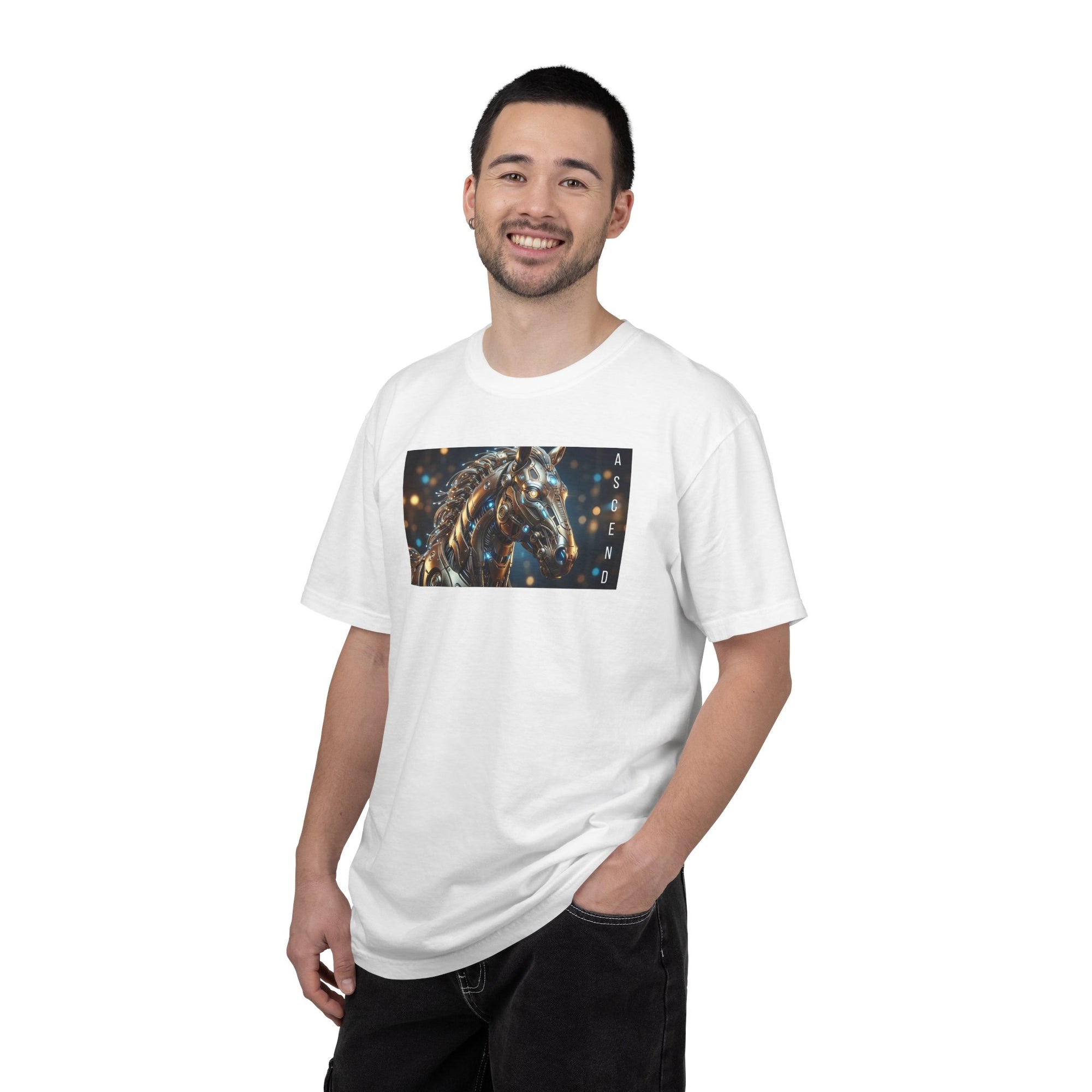 ASCEND Cyber Horse T-Shirt | Futuristic Steampunk Mechanical Animal Graphic Tee, Sci-Fi Streetwear Unisex