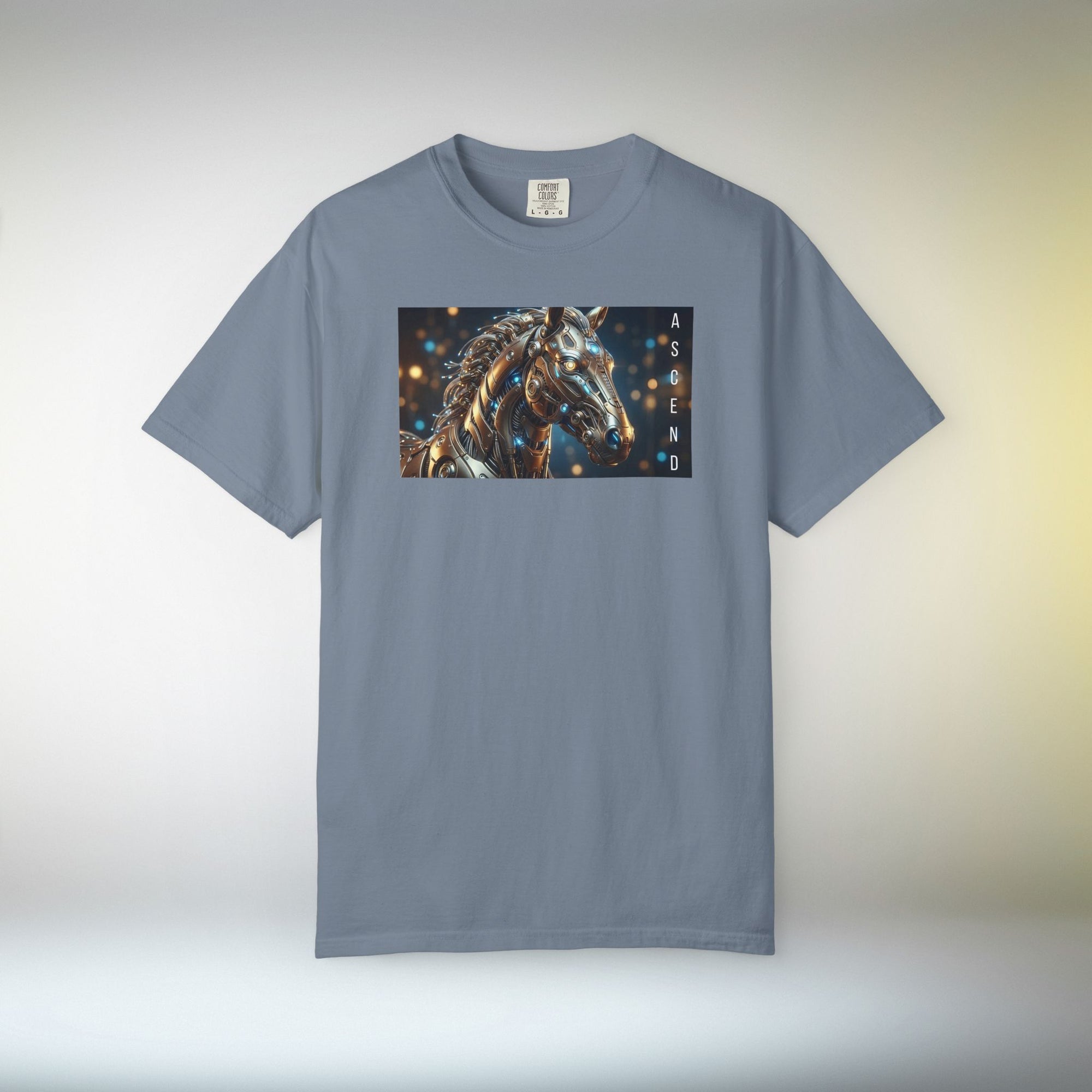 ASCEND Cyber Horse T-Shirt | Futuristic Steampunk Mechanical Animal Graphic Tee, Sci-Fi Streetwear Unisex