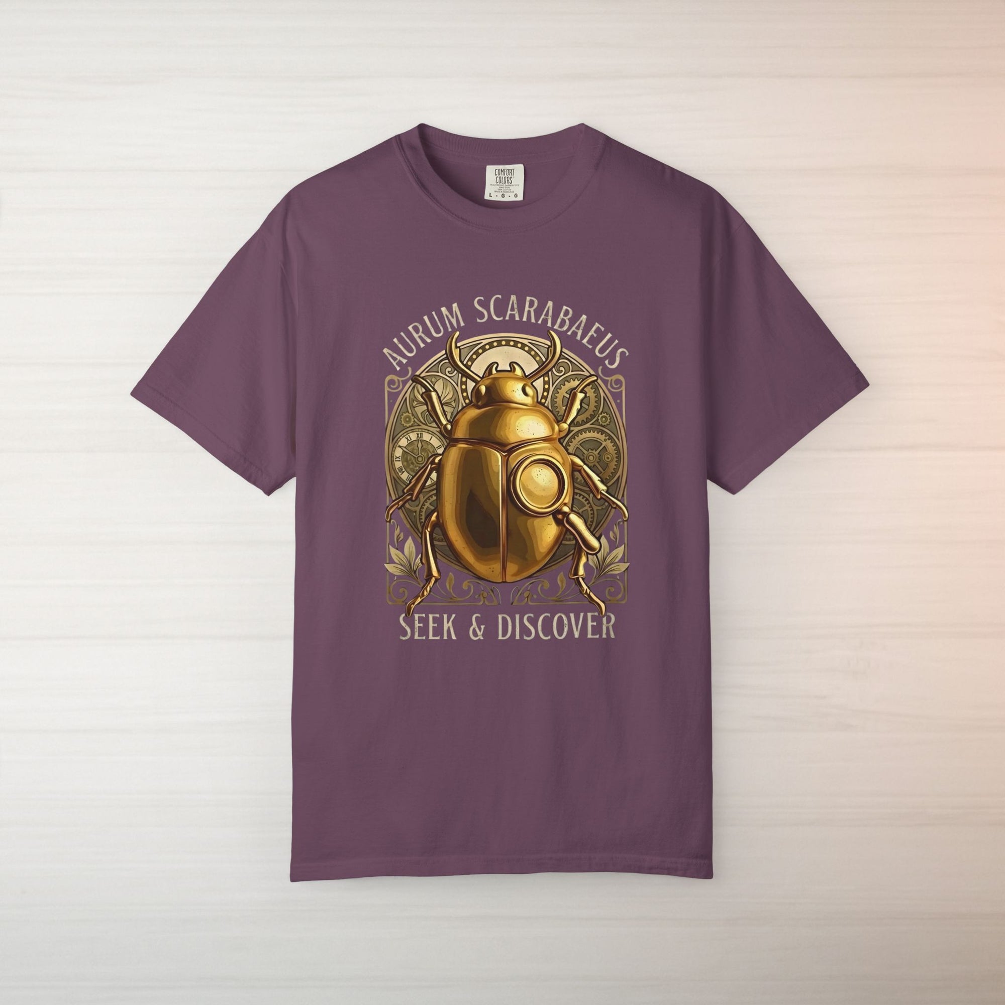 Golden Scarab T Shirt Aurum Scarabaeus | Seek & Discover Graphic Tee | Mystical Beetle Symbol Shirt | Unisex Vintage Art Tee