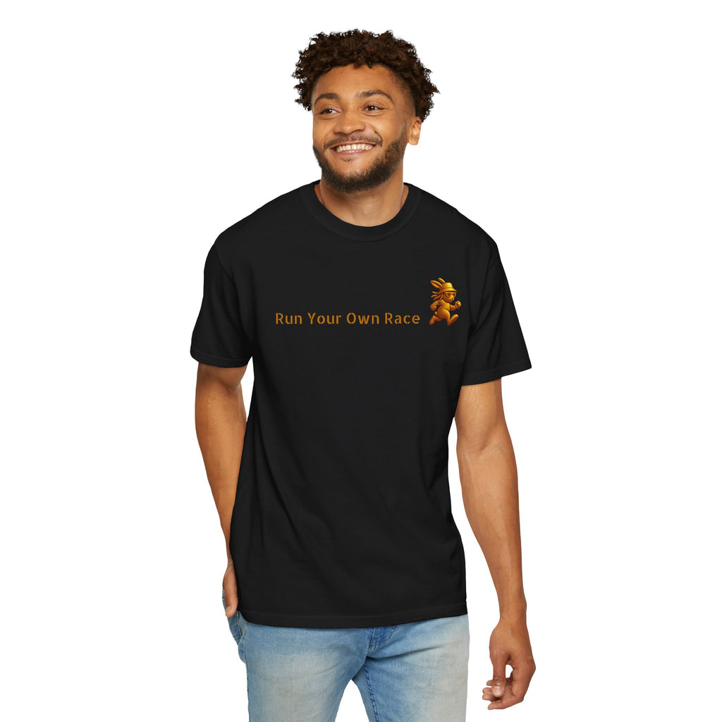 Gold Fearless Bunny Streetwear Graphic Tee| Run Your Own Race T Shirt