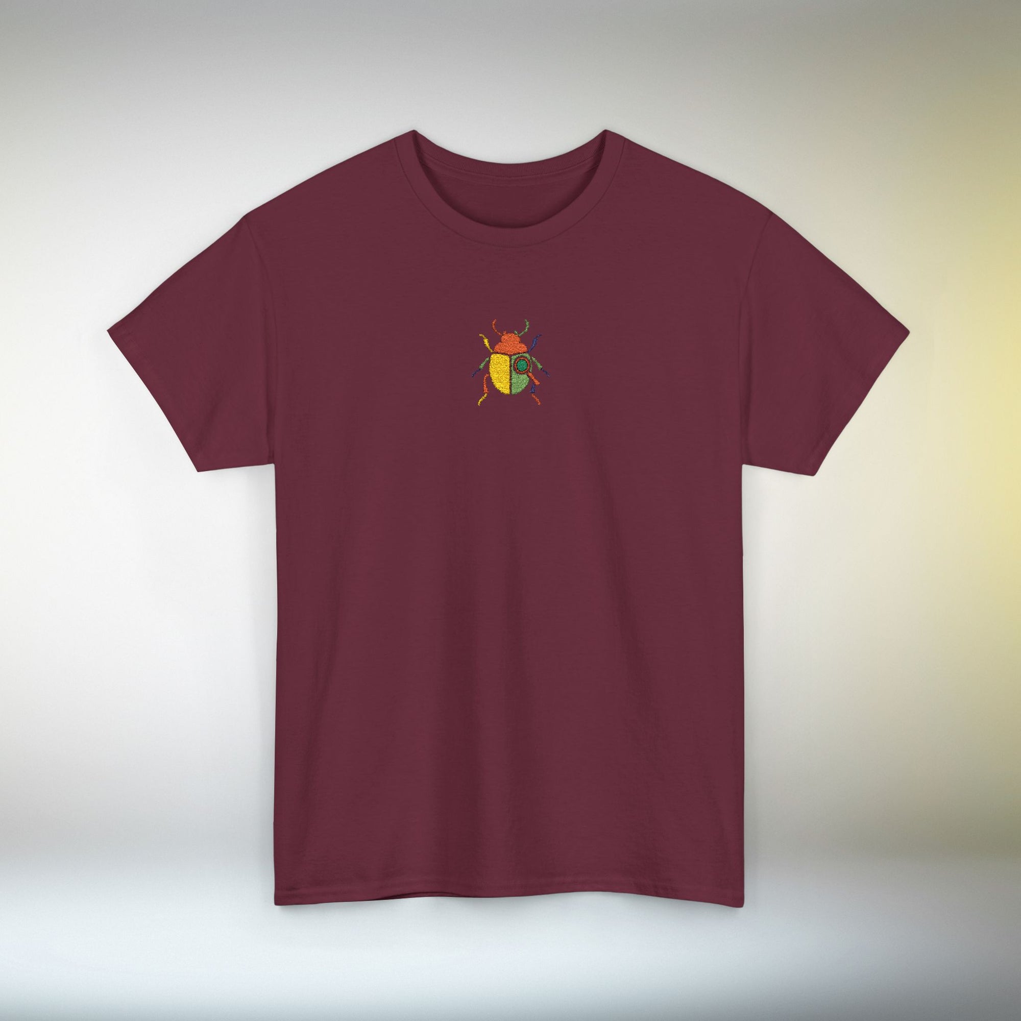 Embroidered Minimal Beetle T-Shirt | Unisex Tee Small Chest Color Block Embroidery | Aesthetic Insect Graphic Shirt