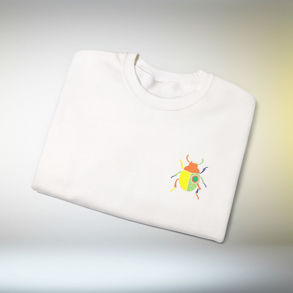 Embroidered Beetle Sweatshirt | Minimal Mystery Insect Design | Unisex Long Sleeve Crewneck | Mid Century Inspired Aesthetic Streetwear